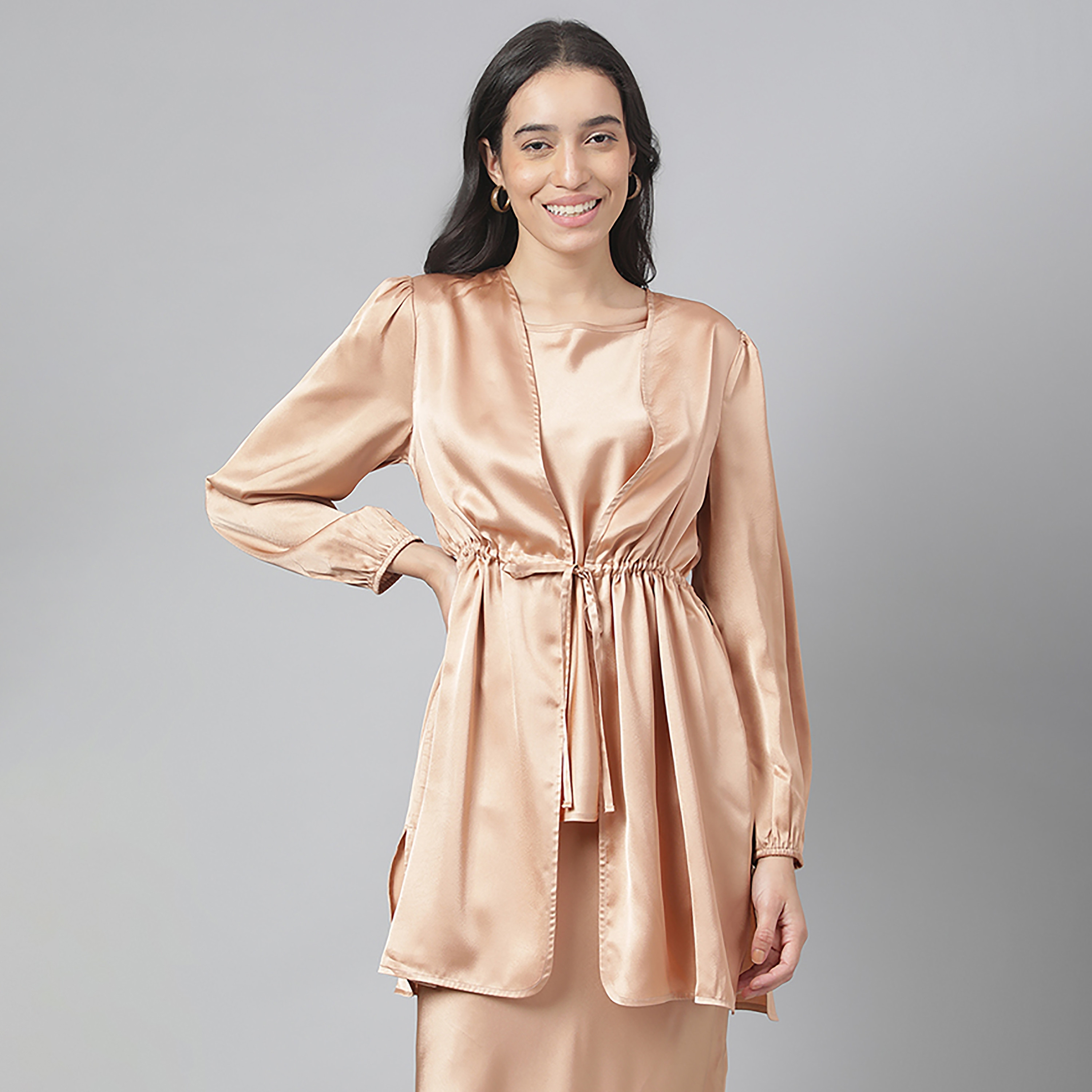 Beverly Hills Polo Club Plain V-Neck Puff Sleeves Tie Front Tunic with Camisole-women-clothing-shirtsandblouses-blouses-image-5