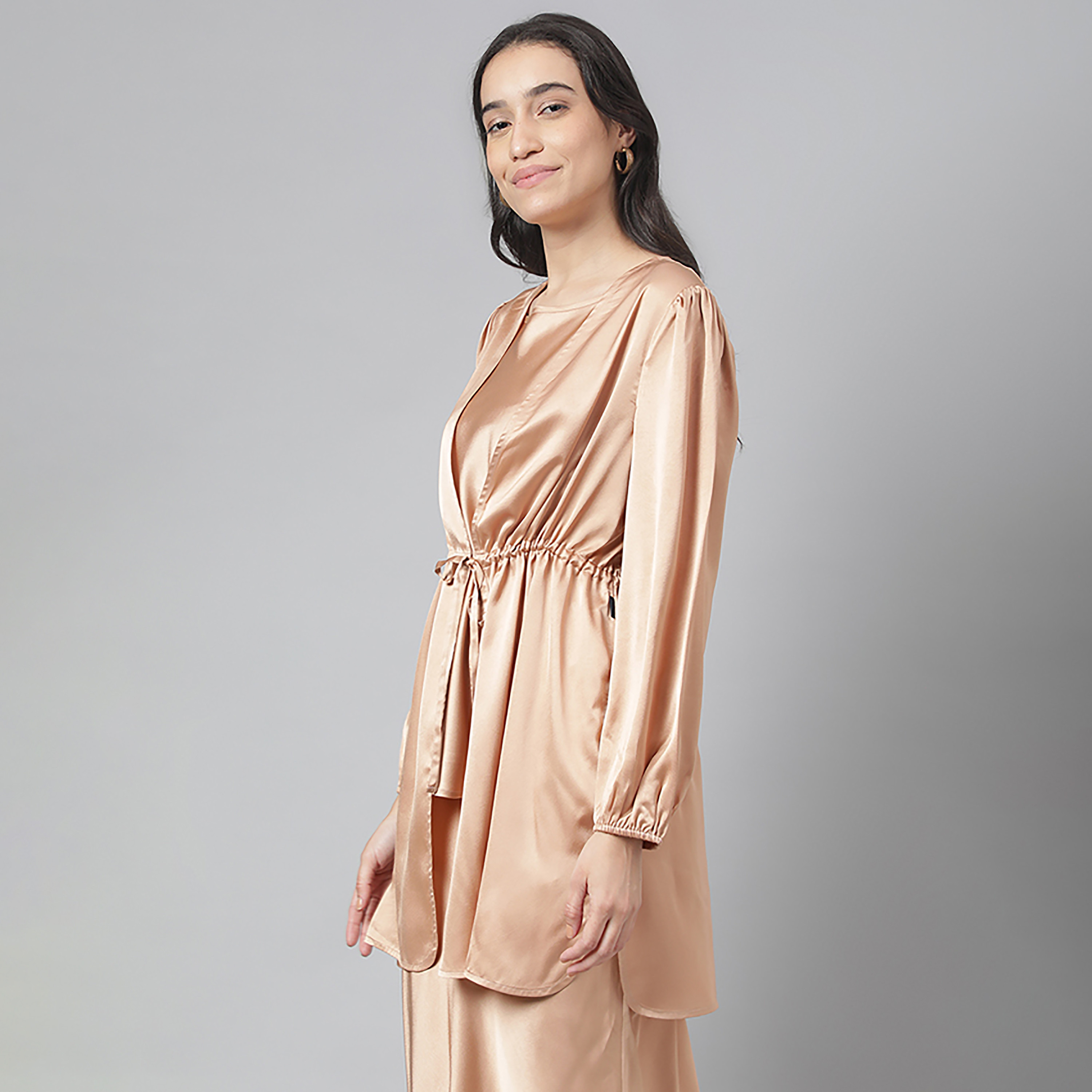 Beverly Hills Polo Club Plain V-Neck Puff Sleeves Tie Front Tunic with Camisole-women-clothing-shirtsandblouses-blouses-image-6