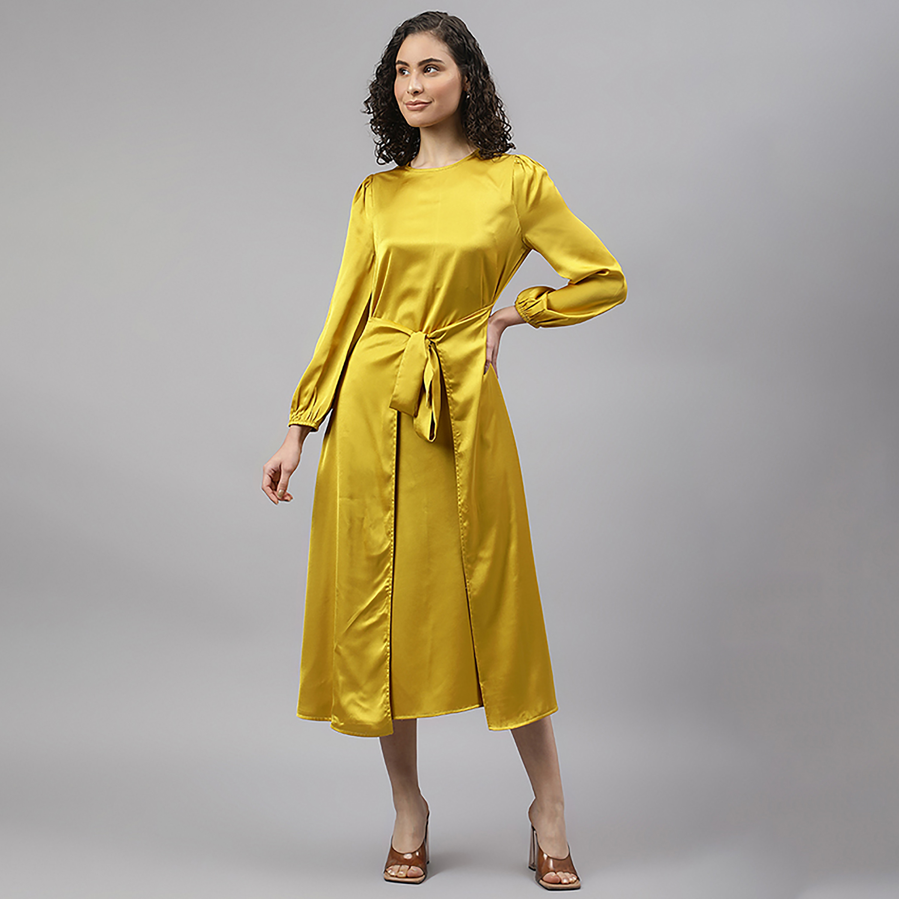 فستان بيفرلي هيلز بولو كلوب متوسط الارتفاع منسوج سادة برقبة دائرية-women-clothing-dresses-image-1