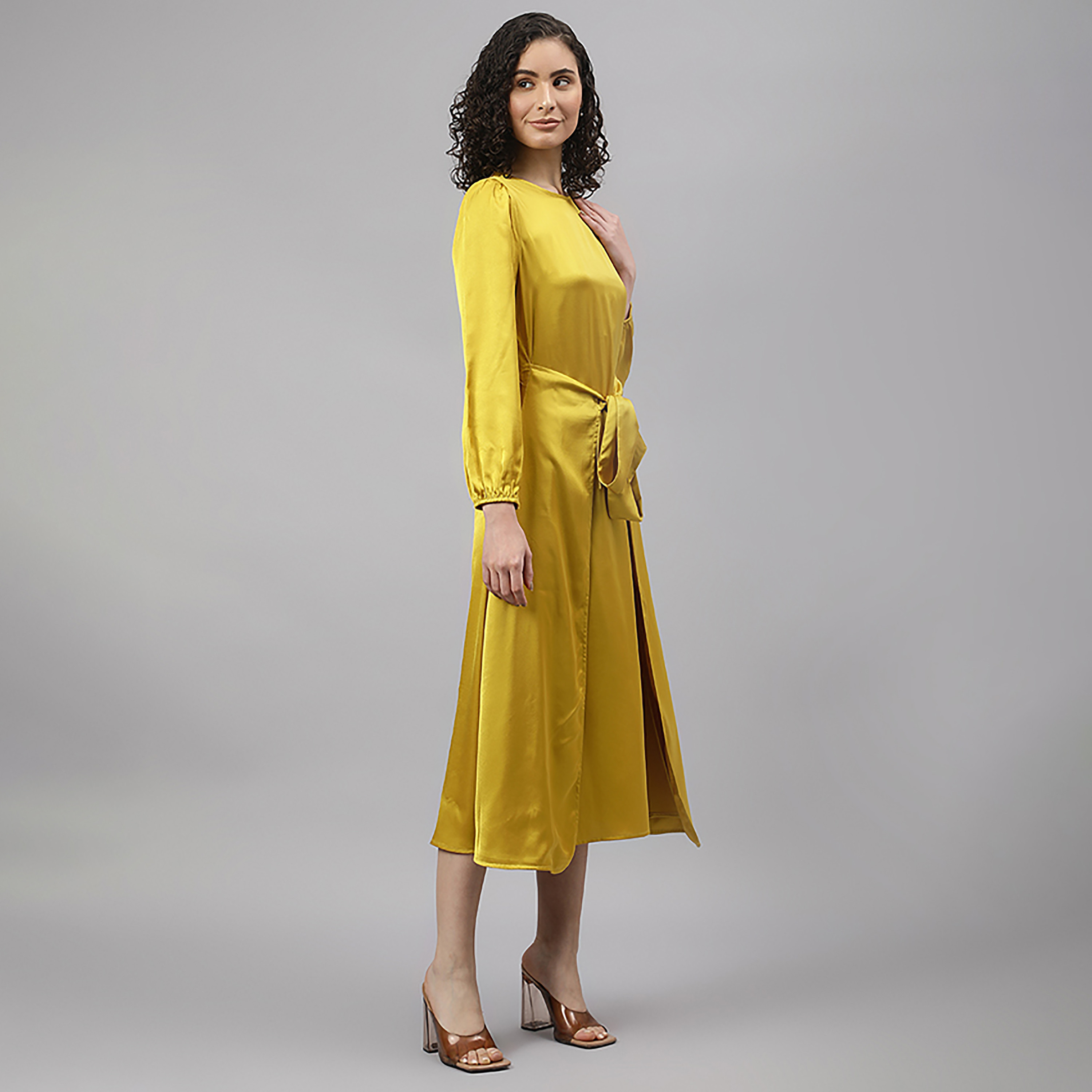 فستان بيفرلي هيلز بولو كلوب متوسط الارتفاع منسوج سادة برقبة دائرية-women-clothing-dresses-image-3
