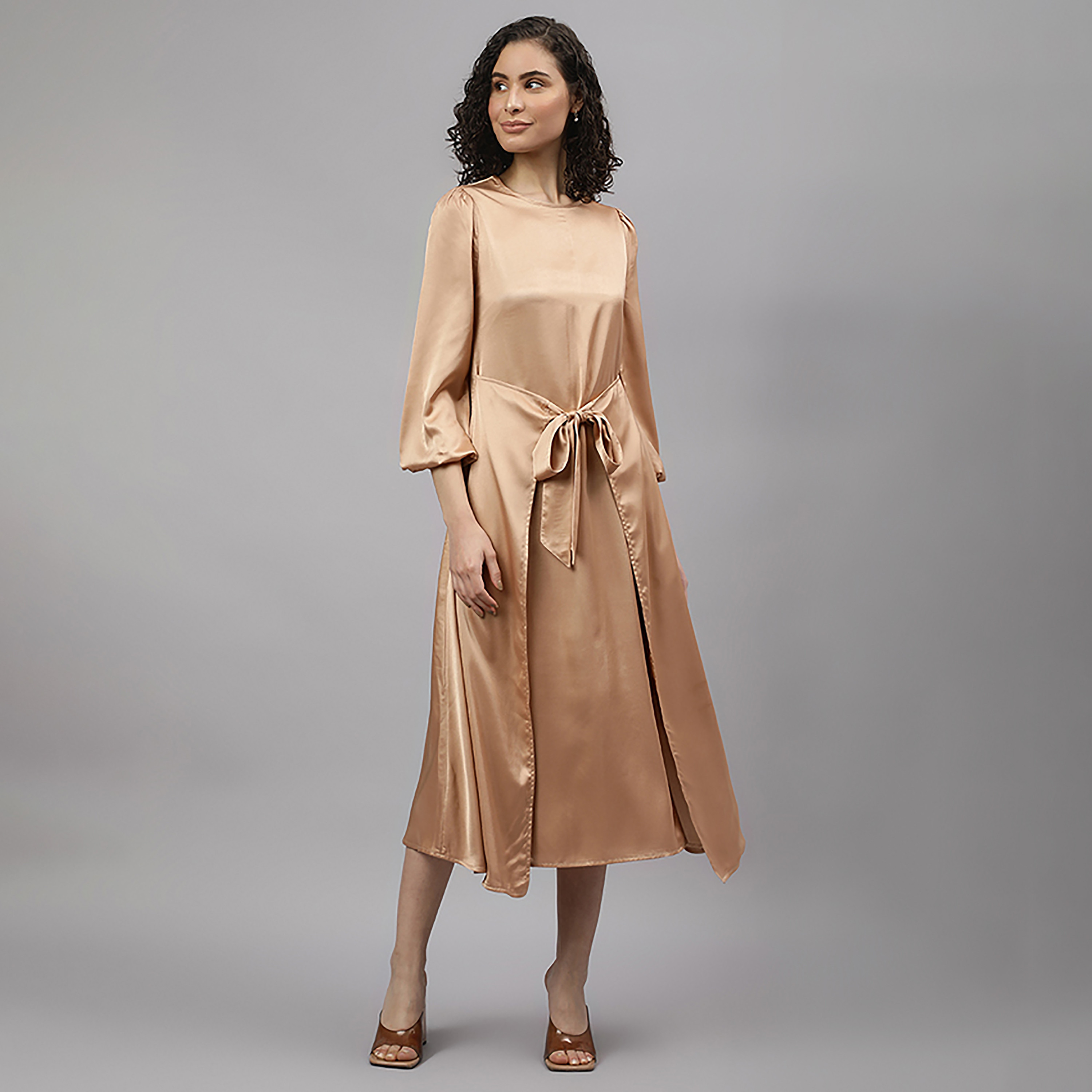 فستان بيفرلي هيلز بولو كلوب متوسط الارتفاع منسوج سادة برقبة دائرية-women-clothing-dresses-image-5
