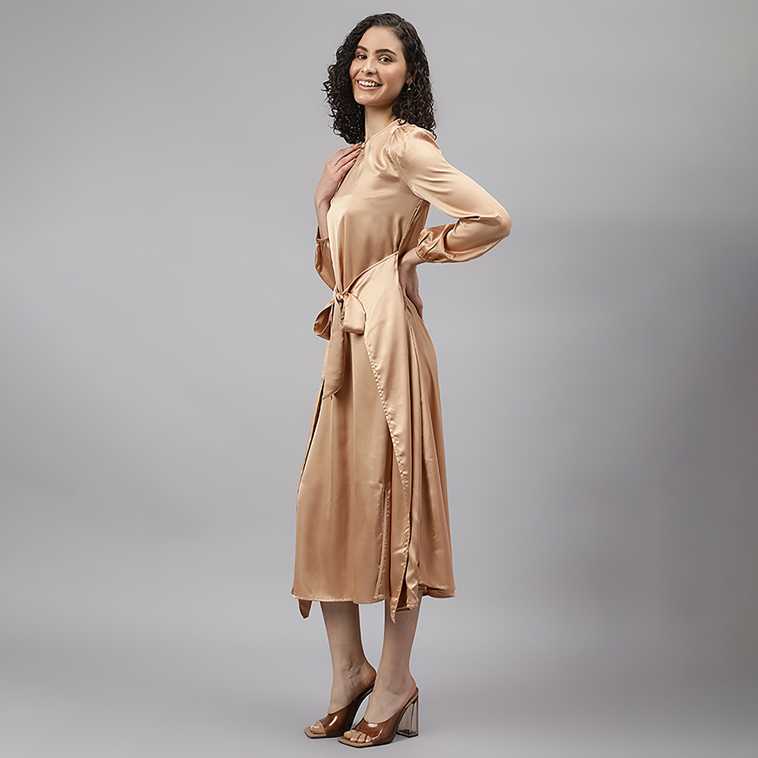 فستان بيفرلي هيلز بولو كلوب متوسط الارتفاع منسوج سادة برقبة دائرية-women-clothing-dresses-image-6