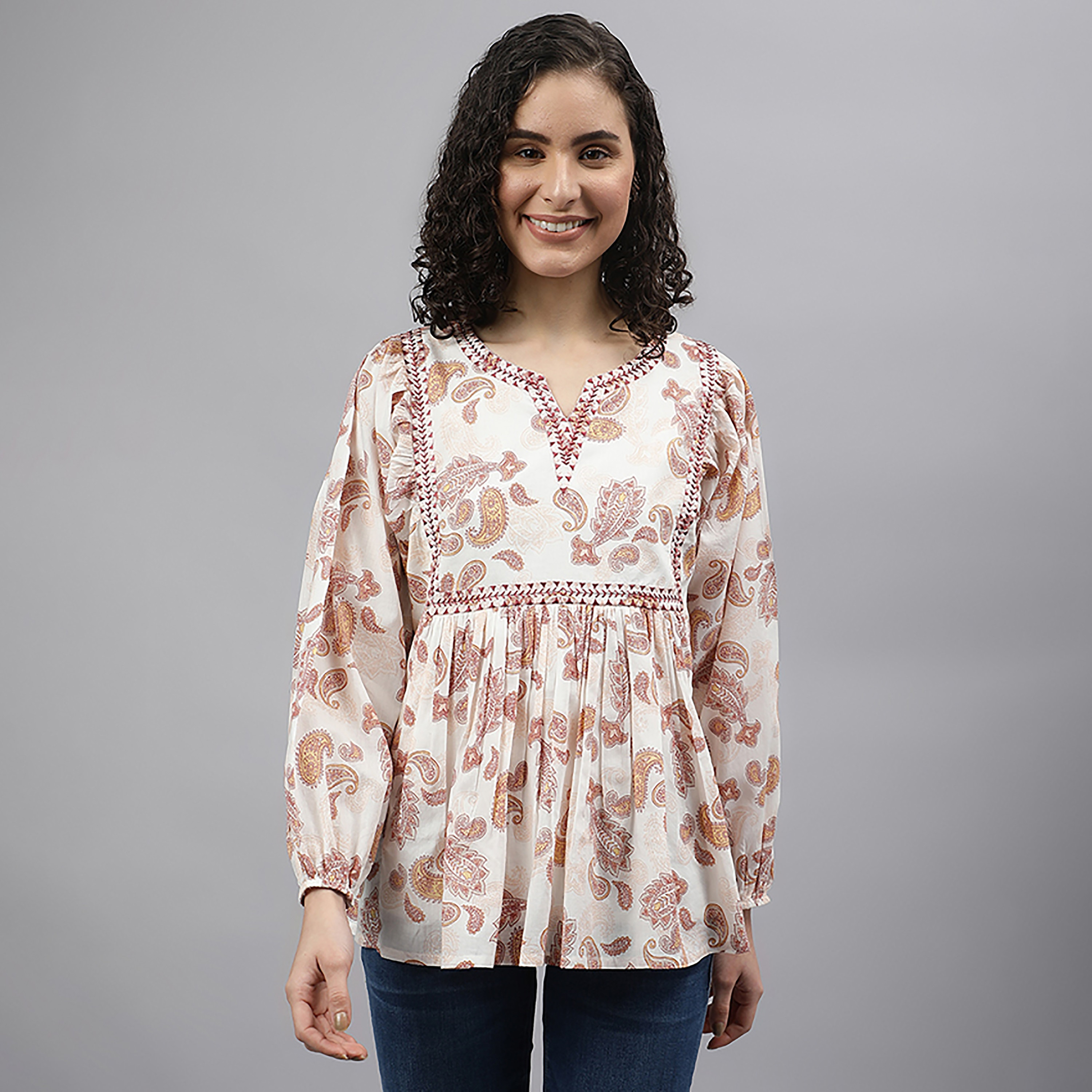 Beverly Hills Polo Club Paisley Print Round Neck Long Sleeves Tunic-women-clothing-shirtsandblouses-blouses-image-1