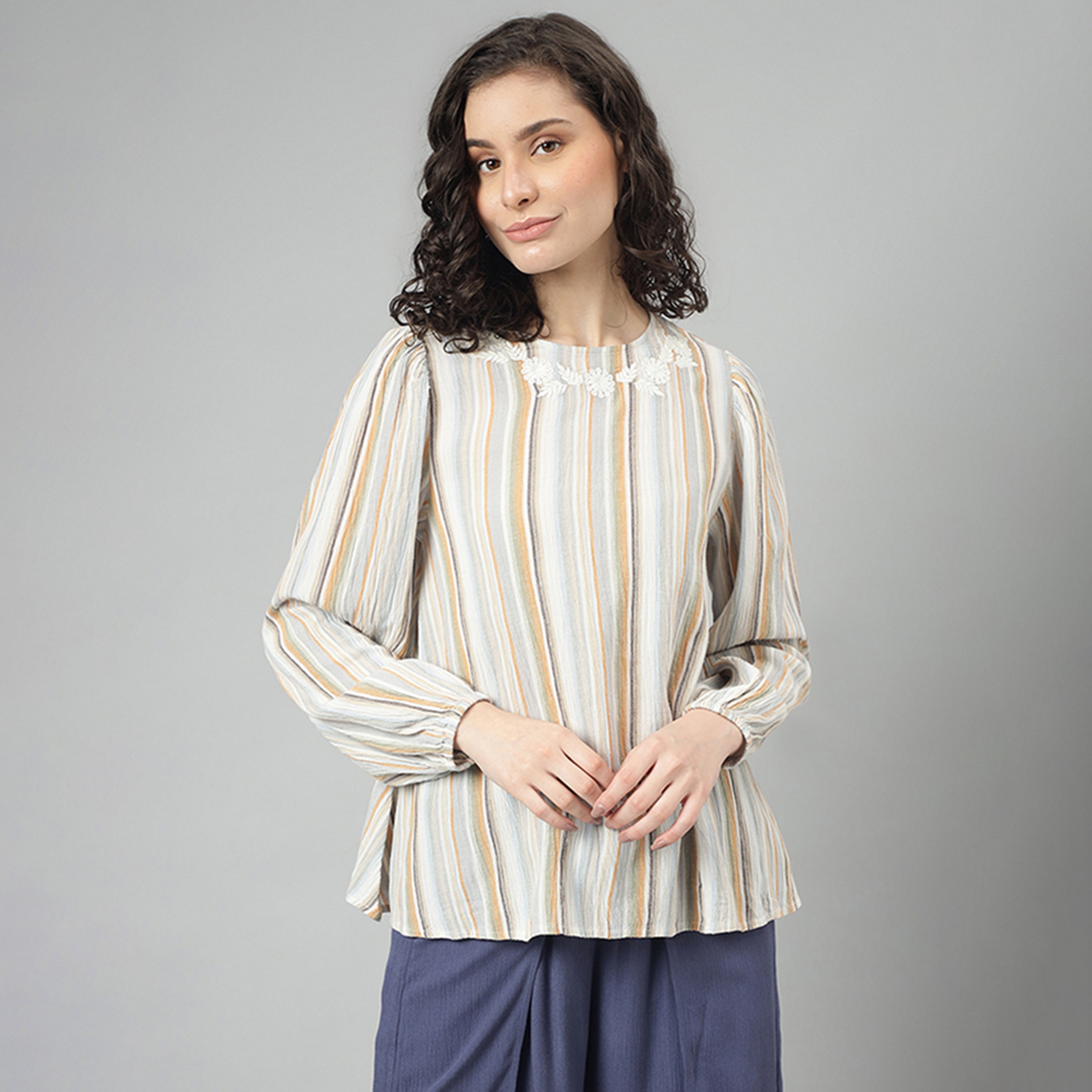 Beverly Hills Polo Club Striped Round Neck Long Sleeves Top-women-clothing-shirtsandblouses-blouses-image-1