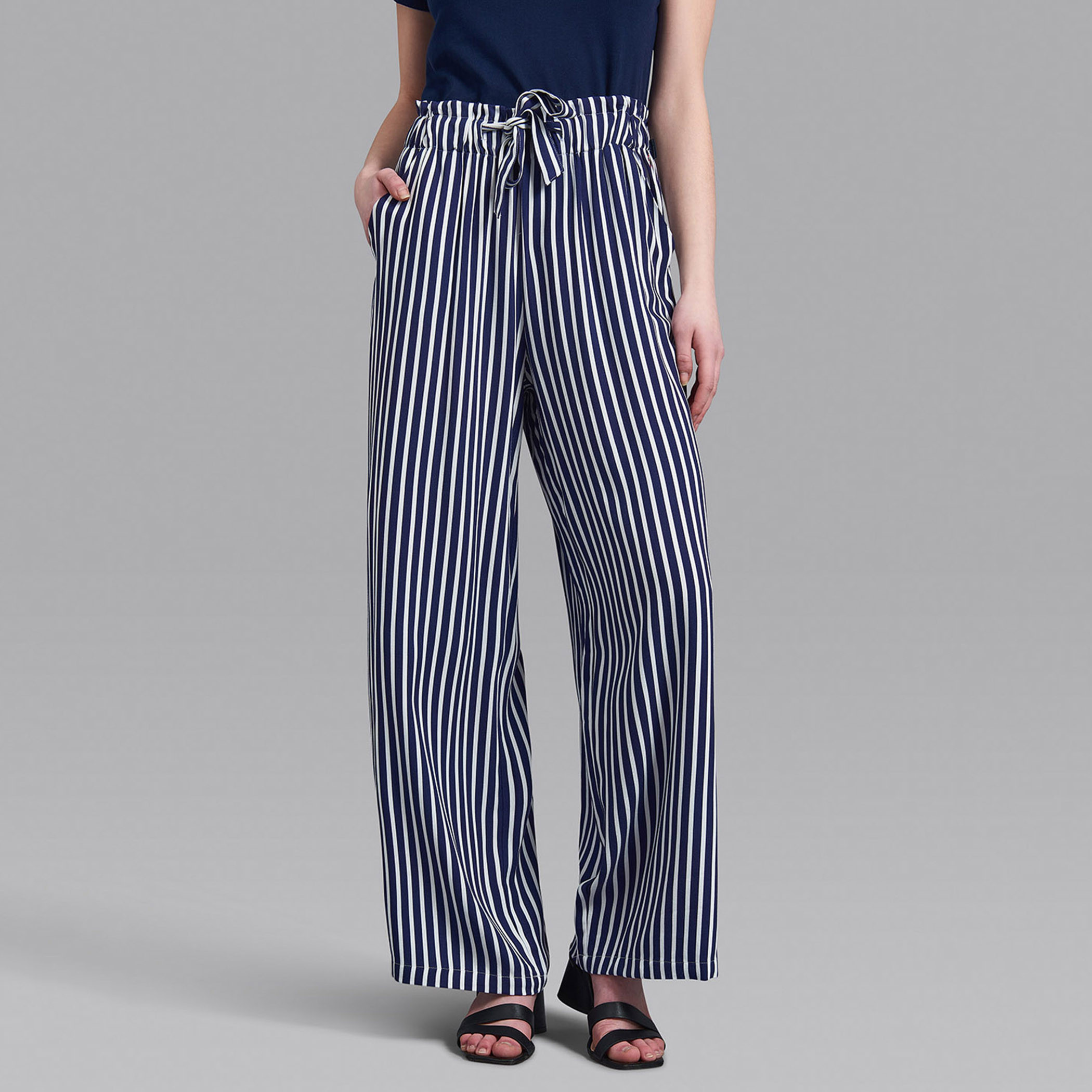 Beverly Hills Polo Club Women Navy Blue Striped Drawstring Pant-women-clothing-bottoms-trousers-image-1