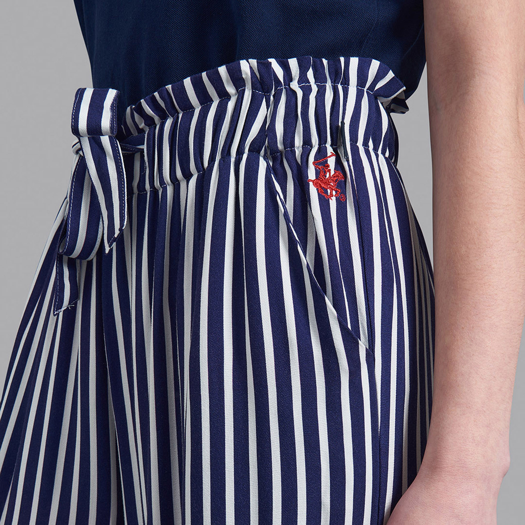 Beverly Hills Polo Club Women Navy Blue Striped Drawstring Pant-women-clothing-bottoms-trousers-image-2