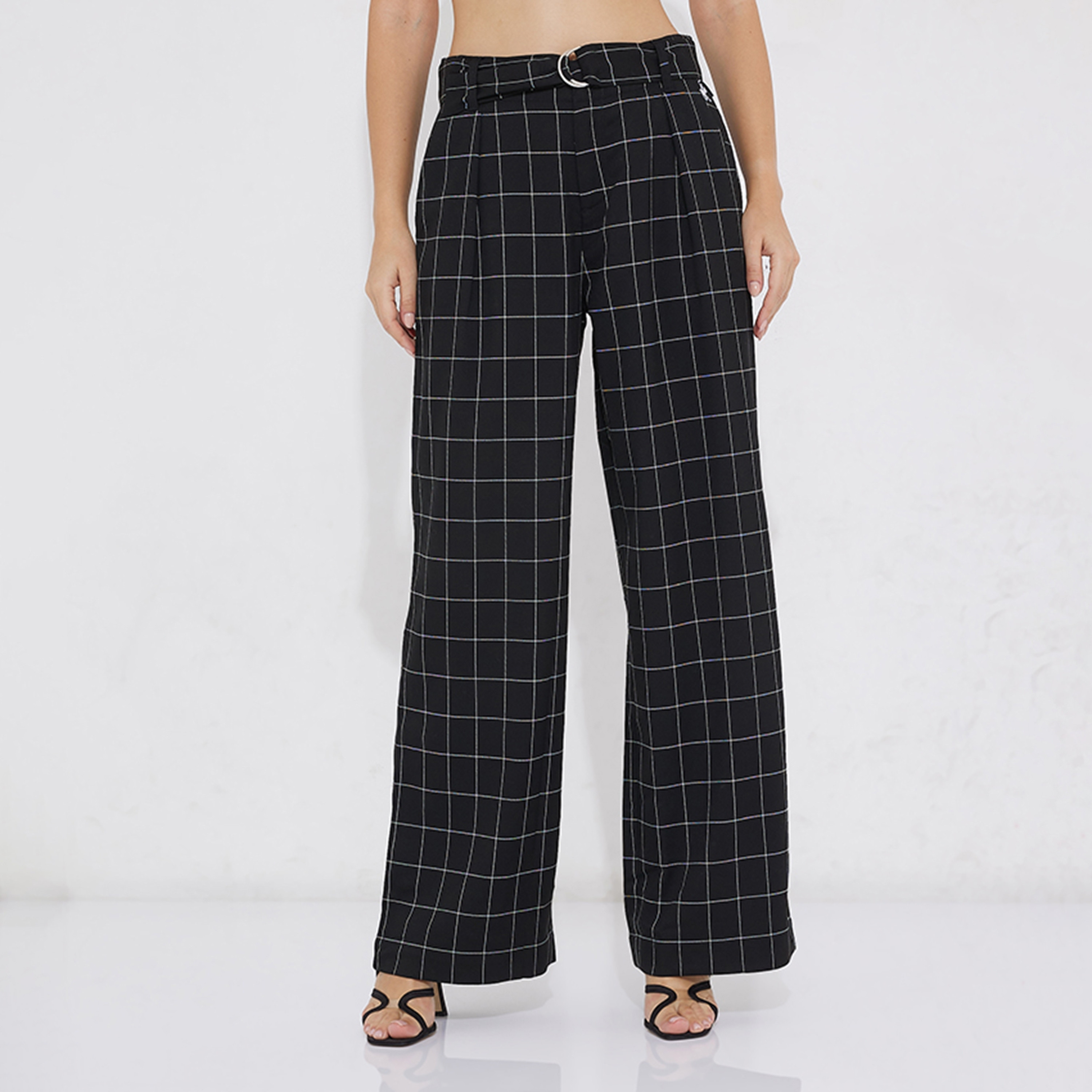 بنطلون نسائي عالي النقشة بنقشة مربعة من نادي بيفرلي هيلز للبولو-women-clothing-bottoms-trousers-image-1
