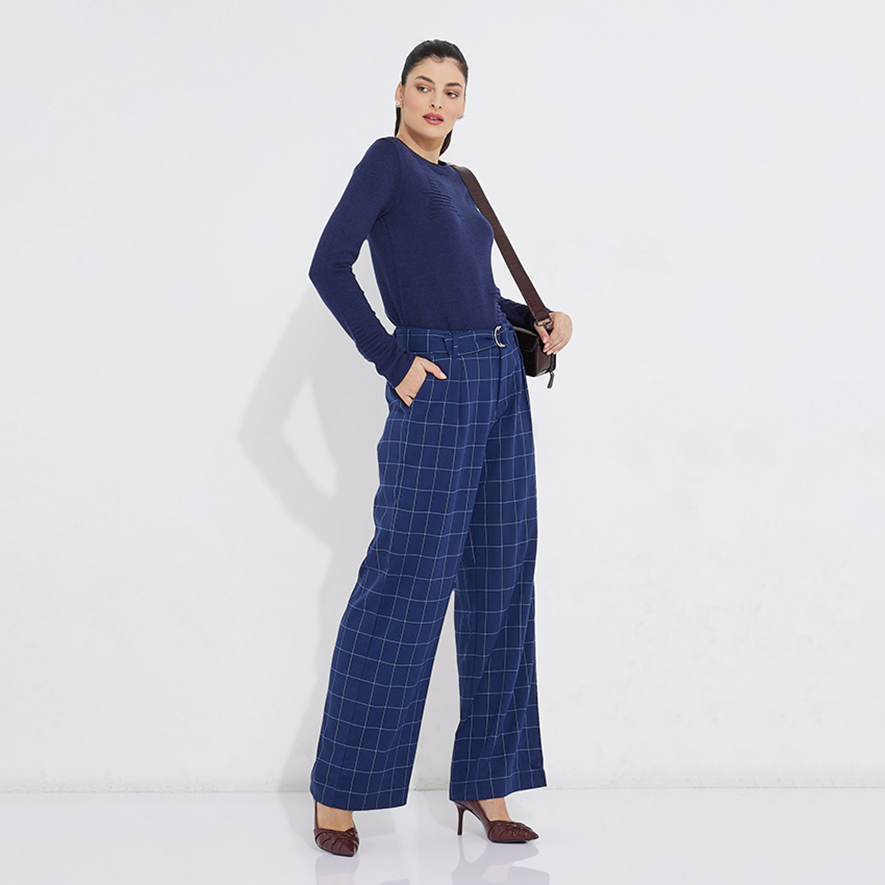 بنطلون نسائي عالي النقشة بنقشة مربعة من نادي بيفرلي هيلز للبولو-women-clothing-bottoms-trousers-image-7