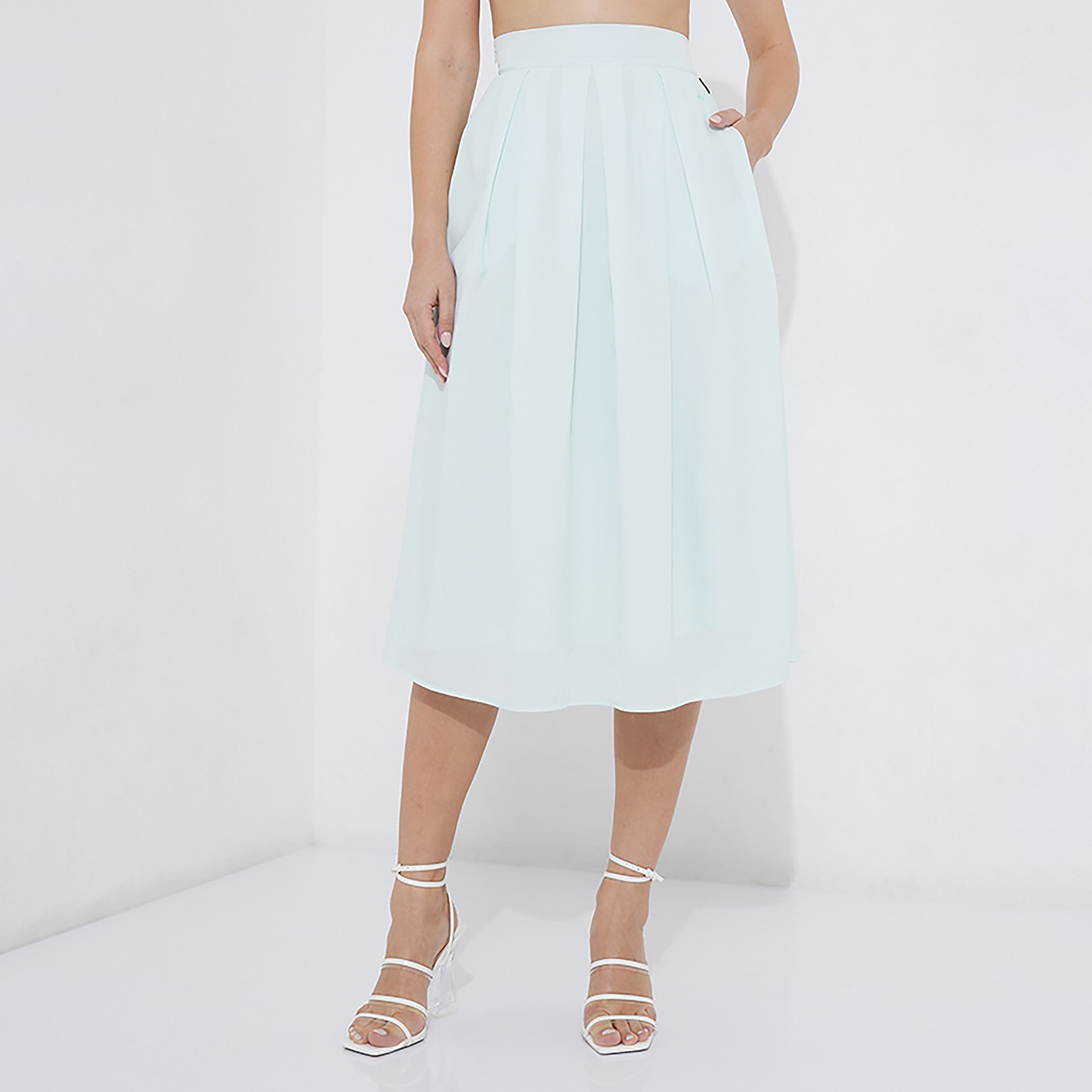 تنورة نسائية متوسطة الطول مطوية عالية الخصر من بيفرلي هيلز بولو كلوب-women-clothing-bottoms-skirts-image-1