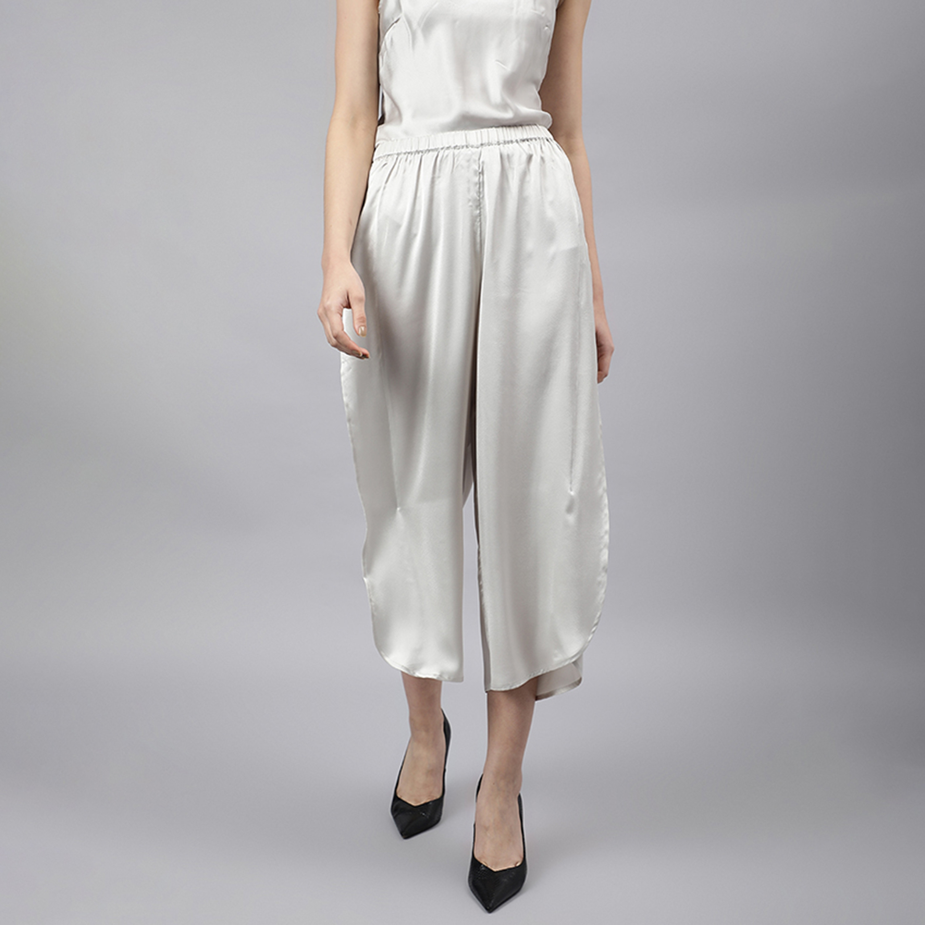 Beverly Hills Polo Club Plain High-Rise Elasticated Waist Women's Culottes-women-clothing-bottoms-trousers-image-1