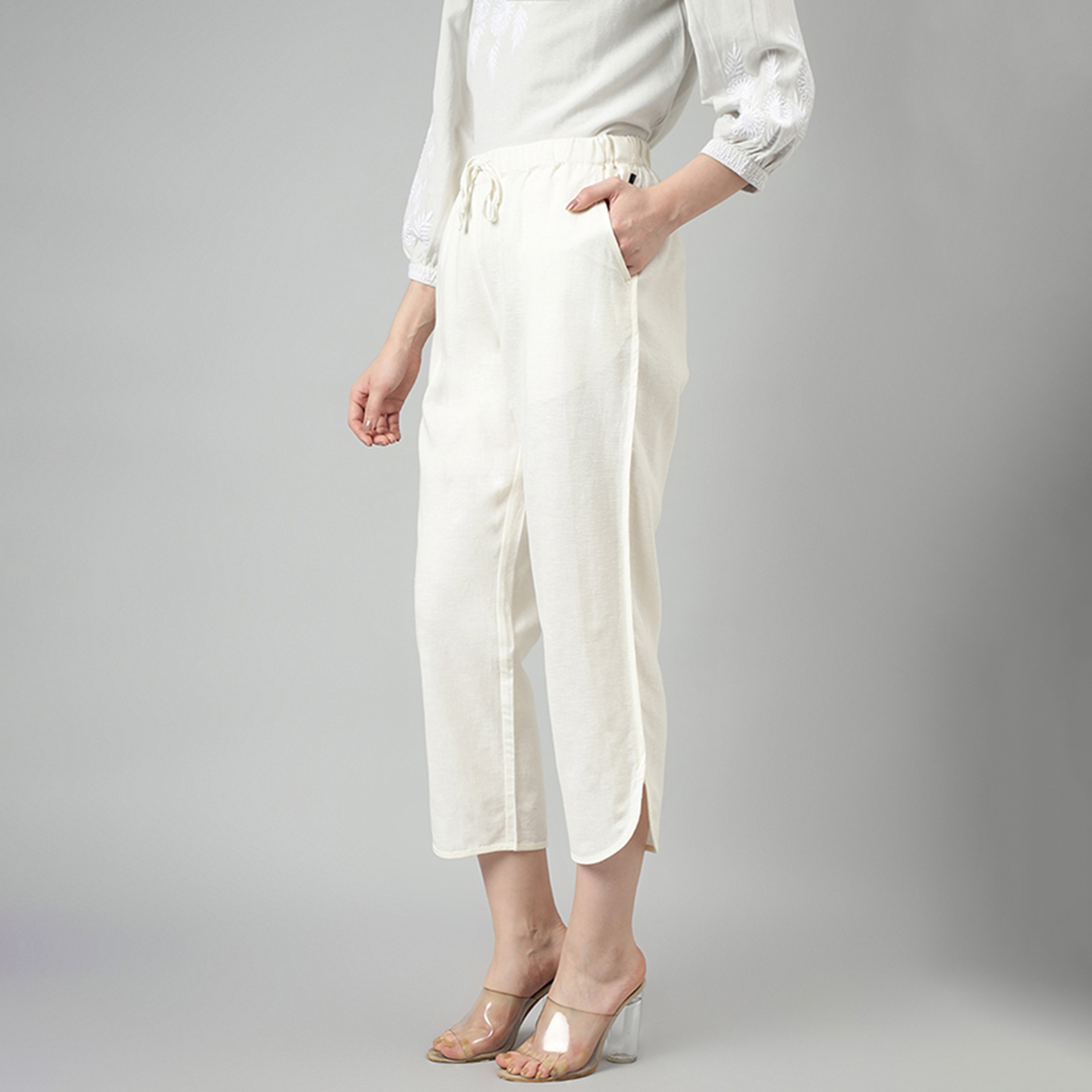 Beverly Hills Polo Club Plain High-Rise Drawstring Women's Trousers-women-clothing-bottoms-trousers-image-2