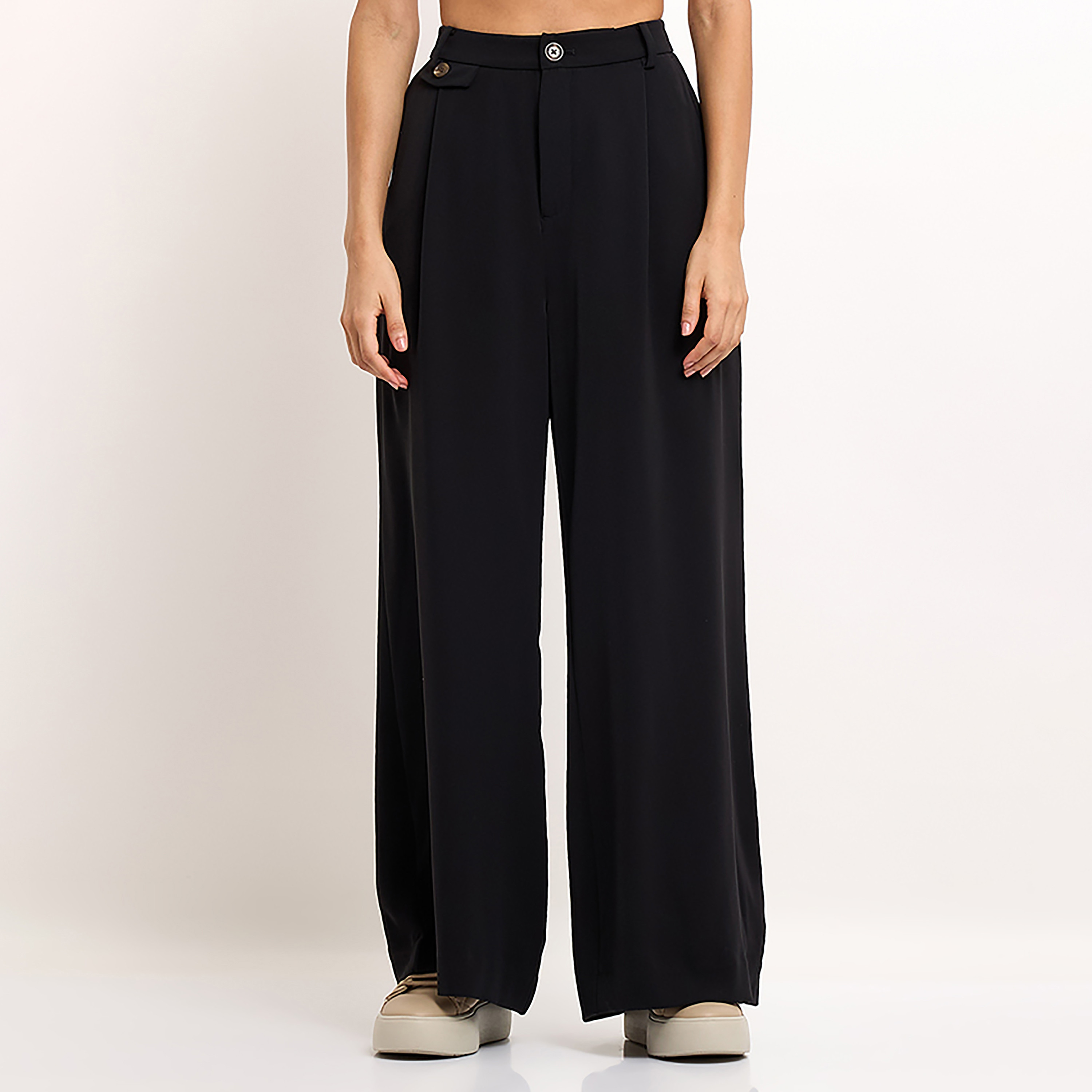 Beverly Hills Polo Club Plain High-Rise Button and Zip Women's Trousers-women-clothing-bottoms-trousers-image-1
