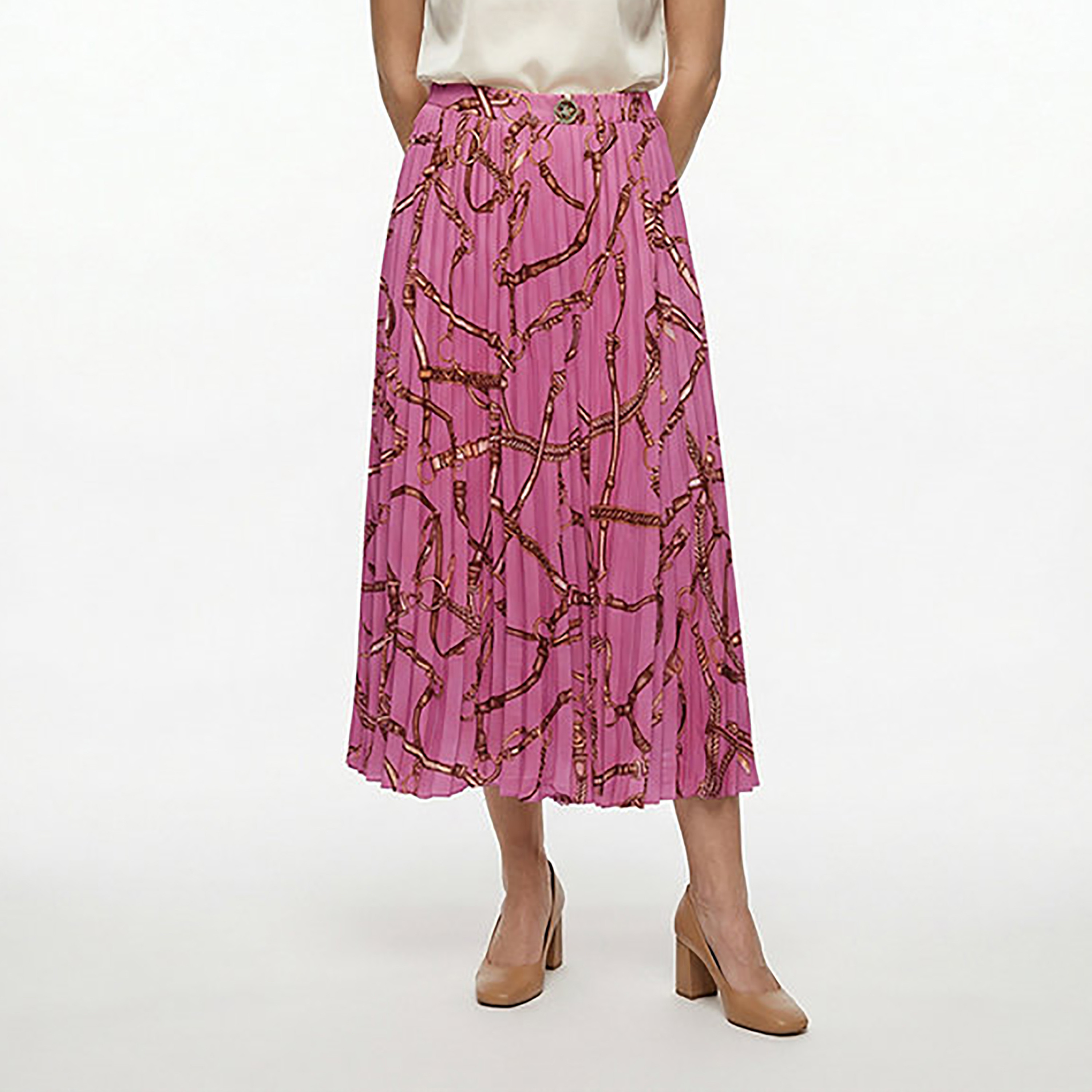 تنورة ميدي نسائية بكسرات وطبعة من بيفرلي هيلز بولو كلوب-women-clothing-skirts-image-1