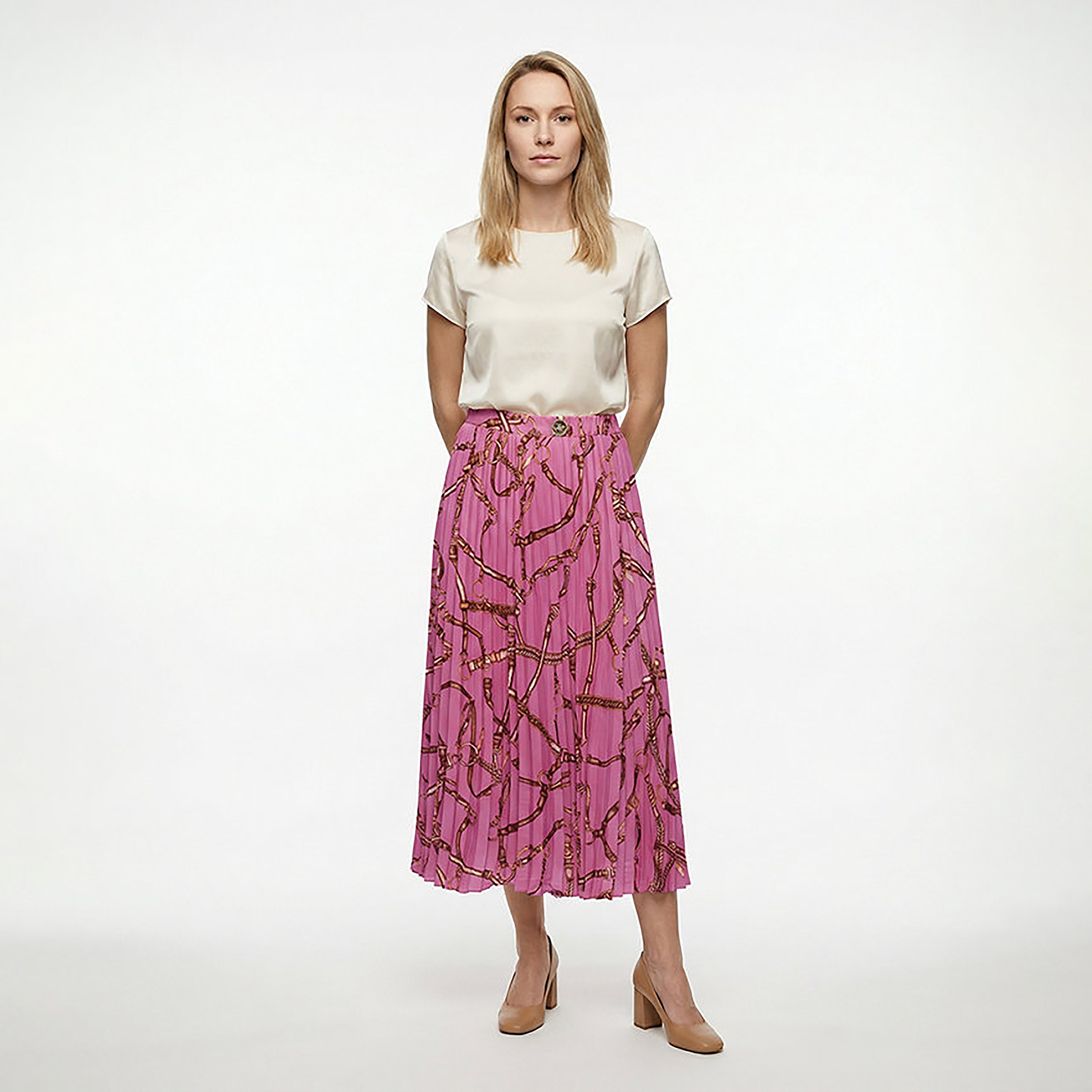 تنورة ميدي نسائية بكسرات وطبعة من بيفرلي هيلز بولو كلوب-women-clothing-skirts-image-3