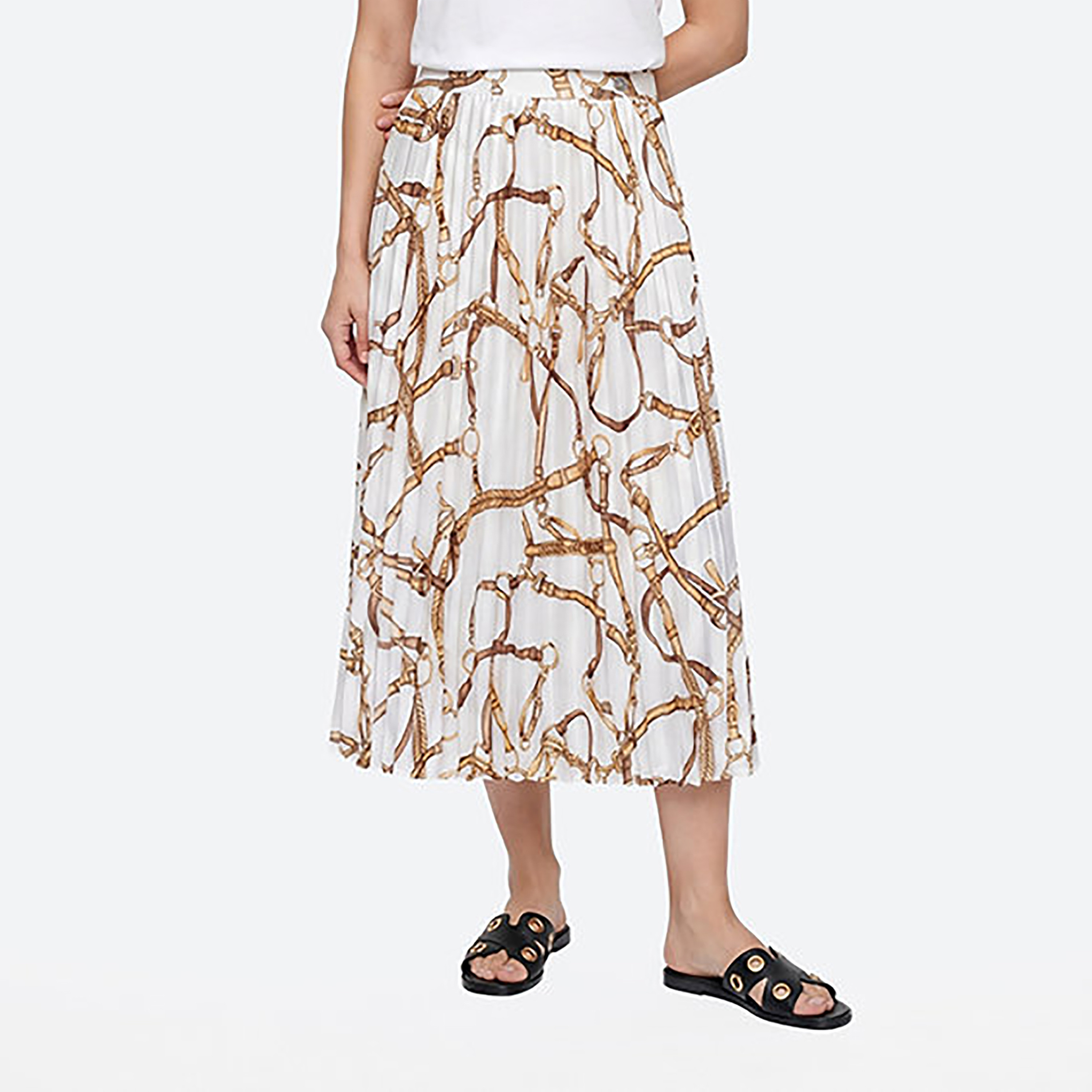 تنورة ميدي نسائية بكسرات وطبعة من بيفرلي هيلز بولو كلوب-women-clothing-skirts-image-1