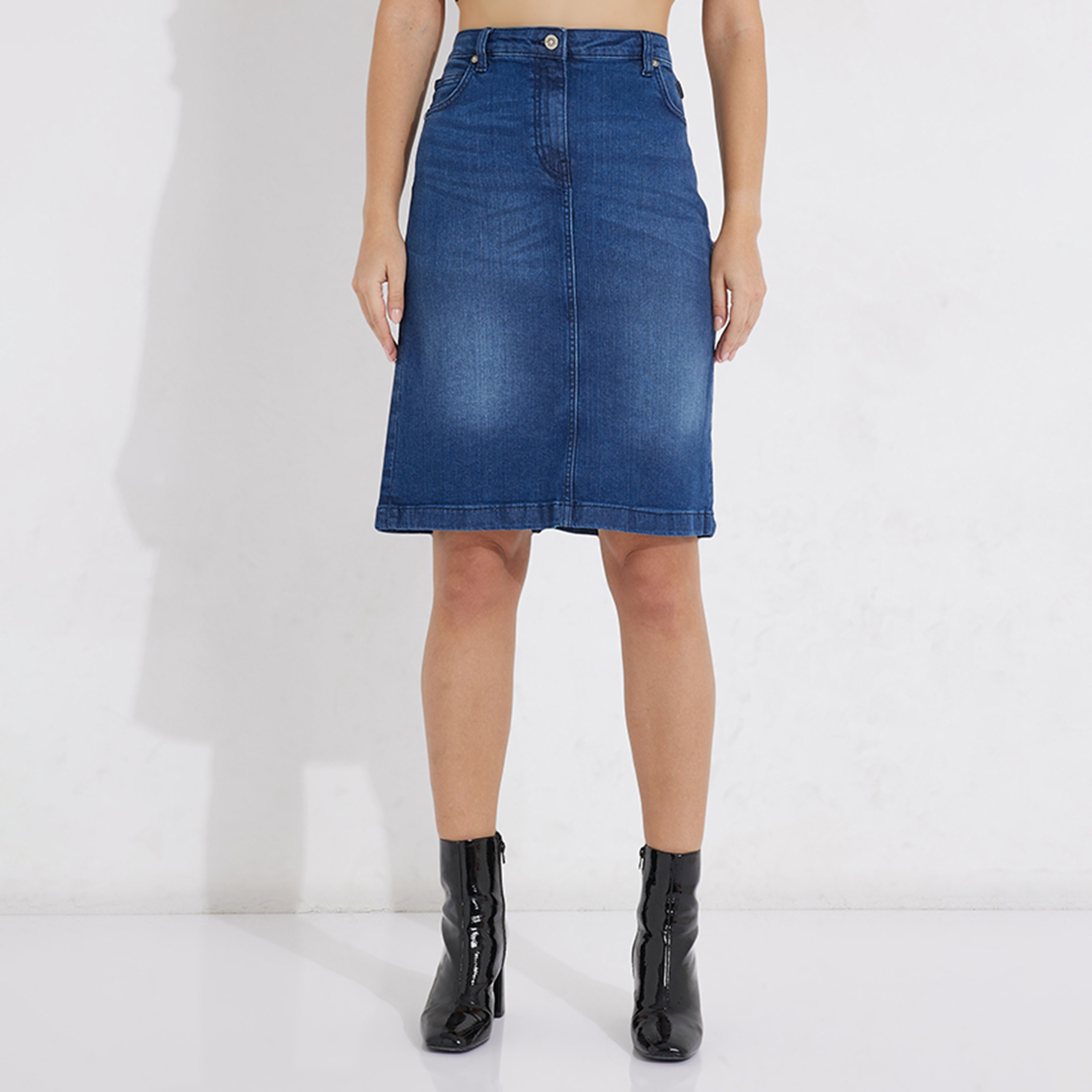 تنورة نسائية على شكل أ-لاين بزر خصر مرن من نادي بيفرلي هيلز بولو-women-clothing-bottoms-skirts-image-1