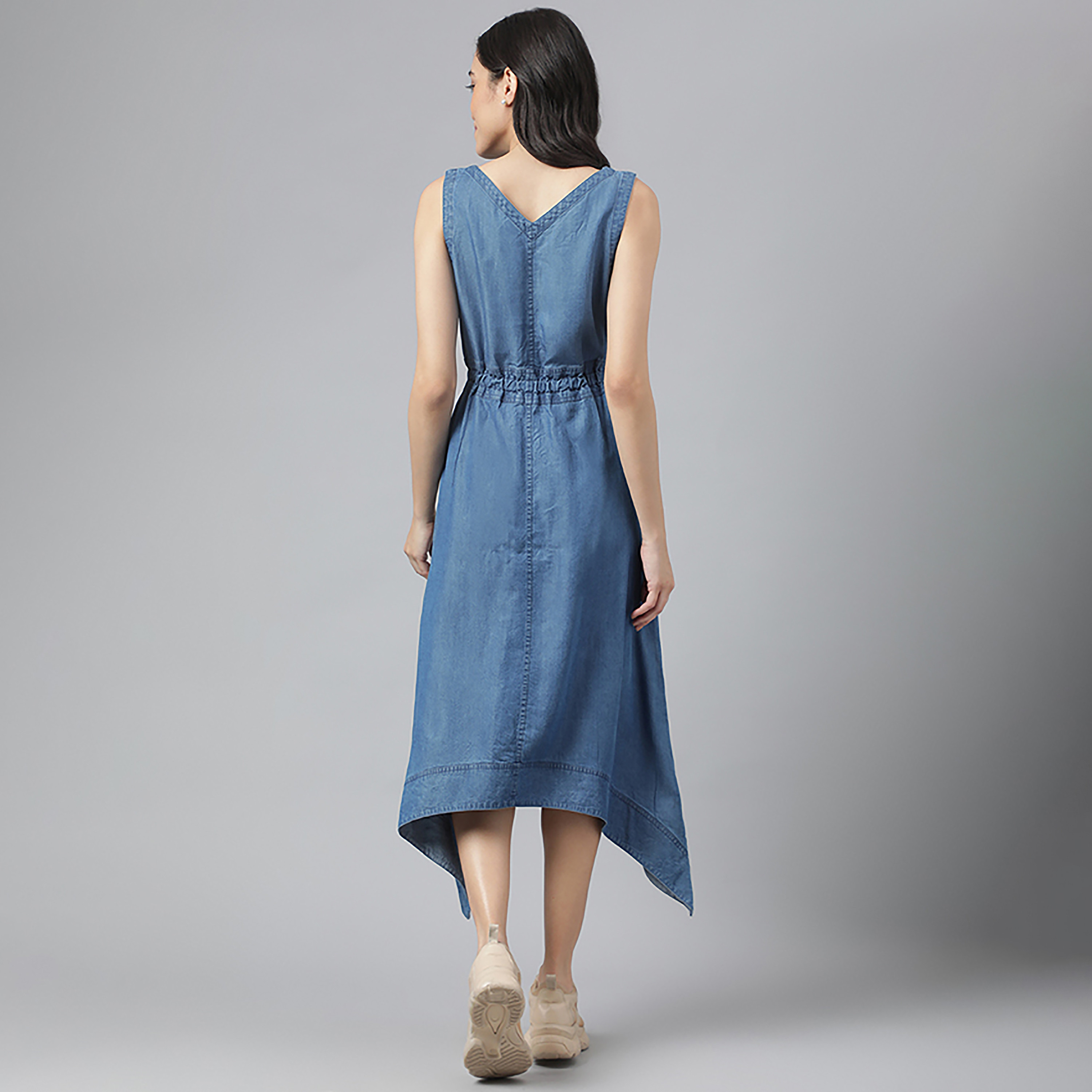 Beverly Hills Polo Club Plain V-Neck Woven Midi Dress-women-clothing-dresses-image-4