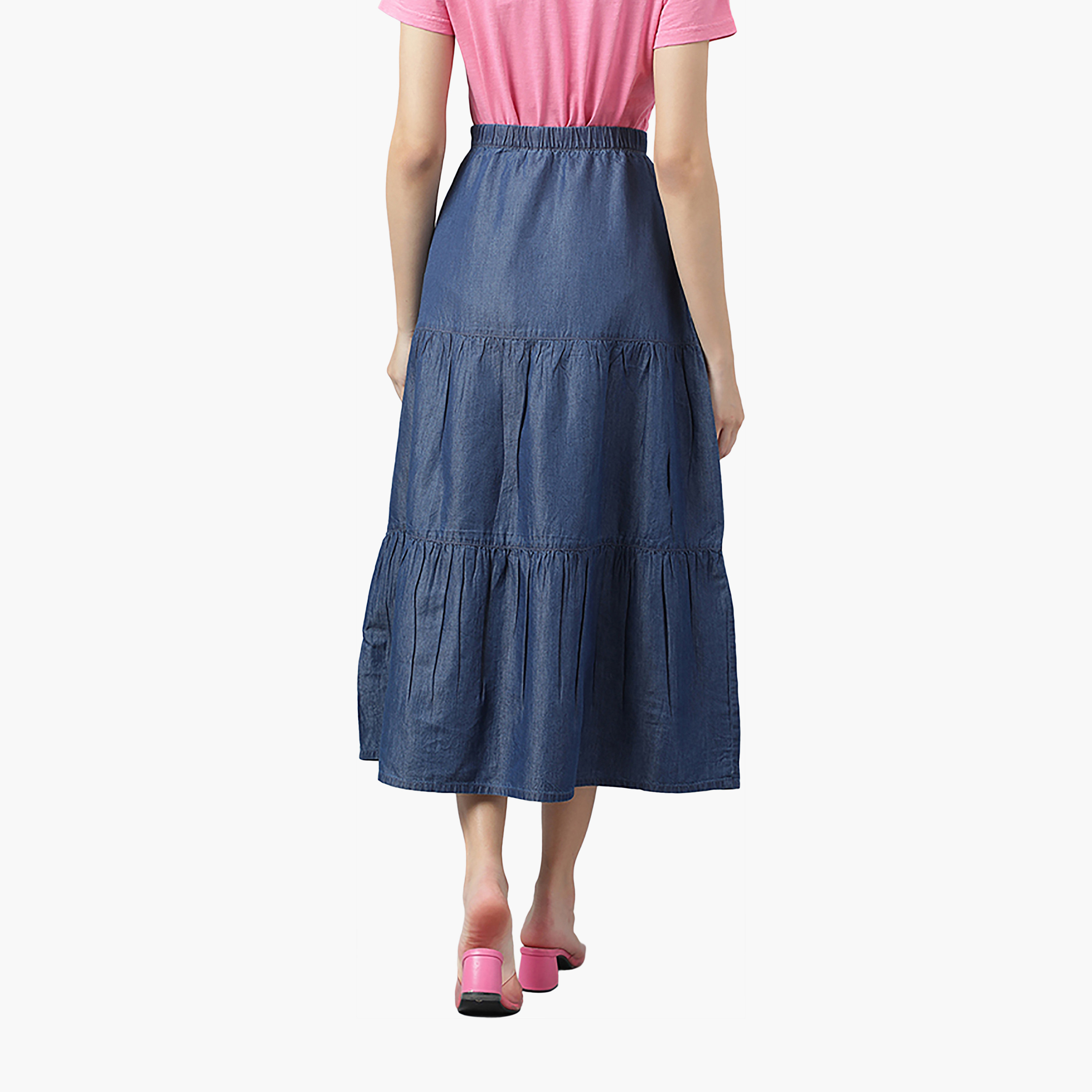 Beverly Hills Polo Club Plain High-Rise Elasticated Waist Women's Tiered Skirt-women-clothing-skirts-image-4