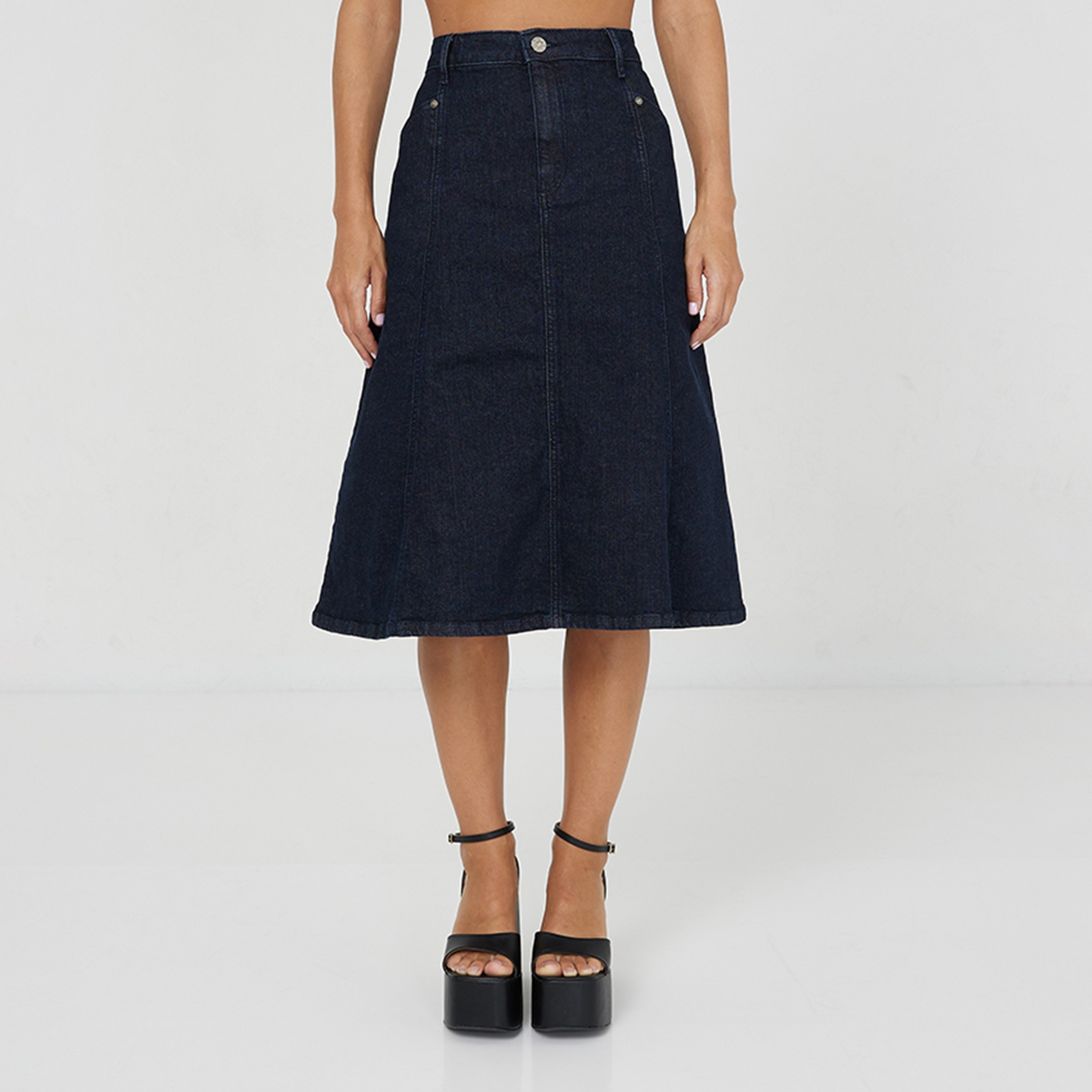 Beverly Hills Polo Club Plain Flexi Waist Button Women's A-Line Skirt-women-clothing-bottoms-skirts-image-1
