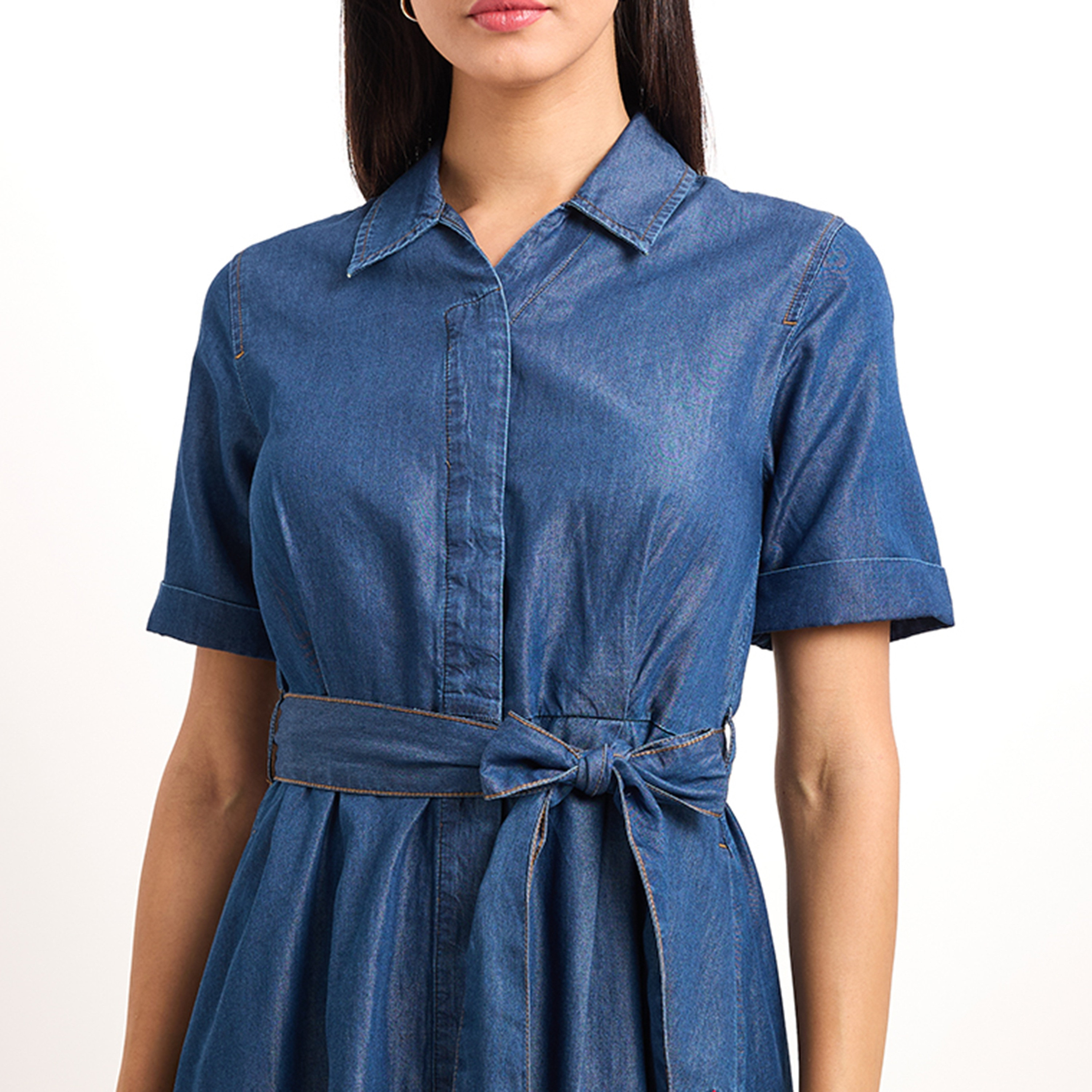 قميص نسائي بياقة أزرق داكن بياقة بسيطة من نادي بيفرلي هيلز-women-clothing-dresses-image-2