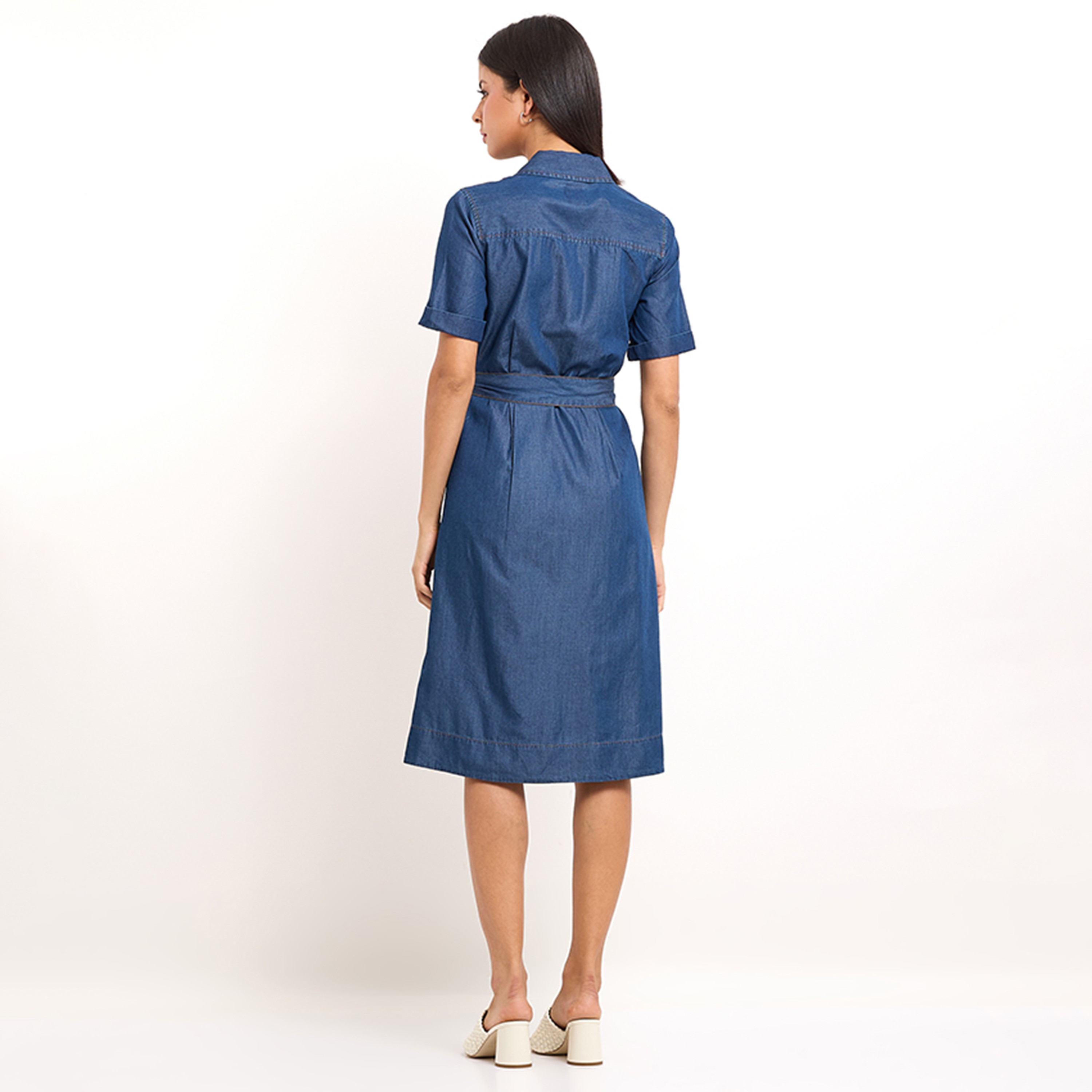 قميص نسائي بياقة أزرق داكن بياقة بسيطة من نادي بيفرلي هيلز-women-clothing-dresses-image-4
