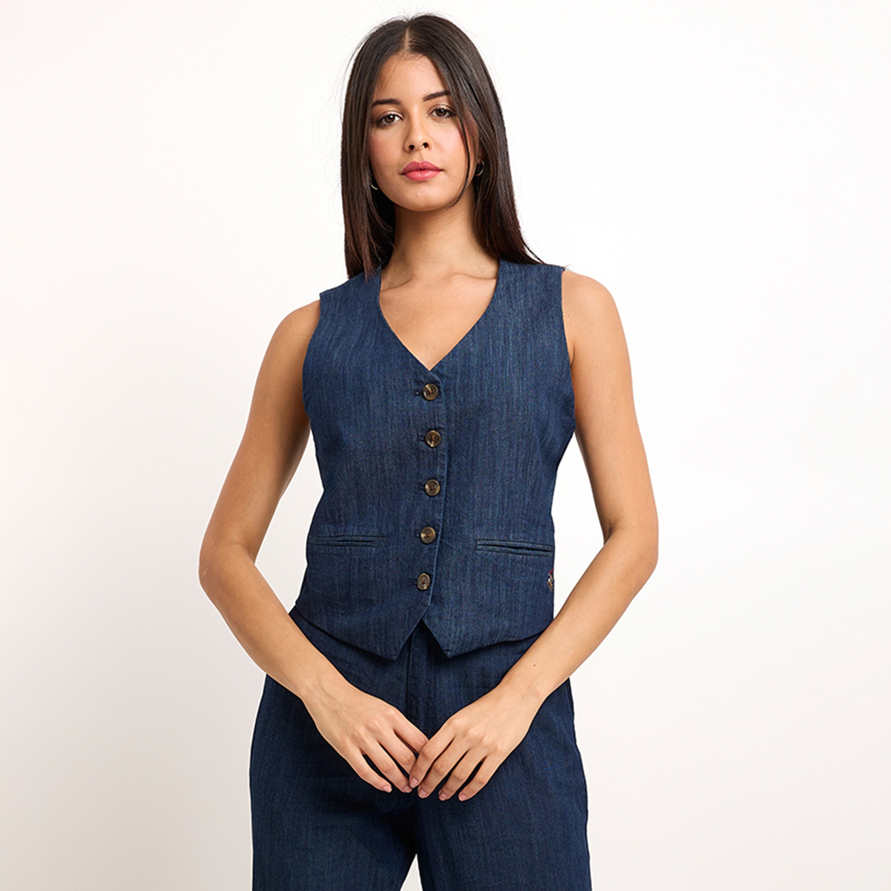 Beverly Hills Polo Club Plain V-Neck Sleeveless Women's Waistcoat-women-winterwear-coatsandjackets-waistcoats-image-1
