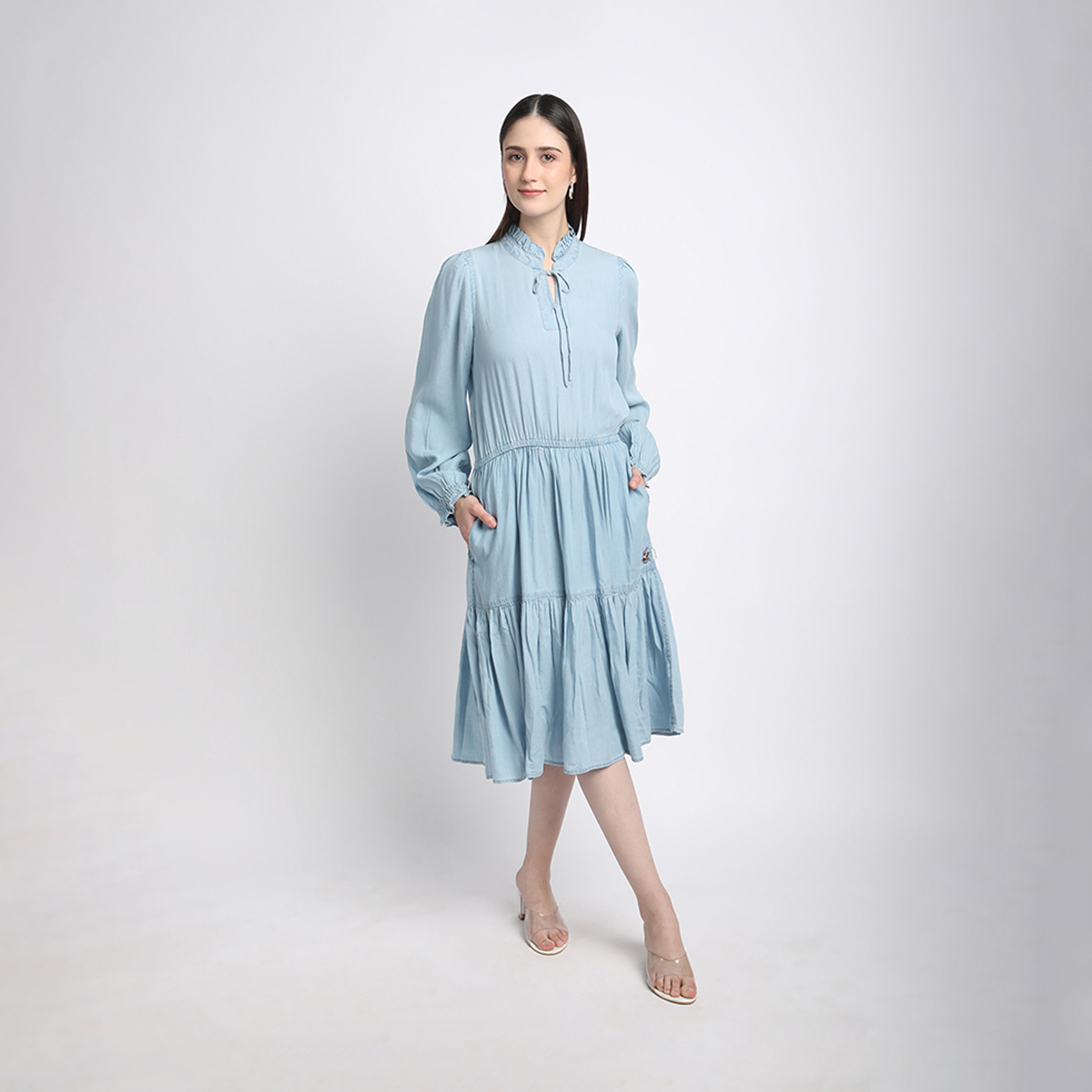 Beverly Hills Polo Club Solid Tie-Up Neck Tiered Midi Dress-PROMO_CP_BHPC_101125-image-1
