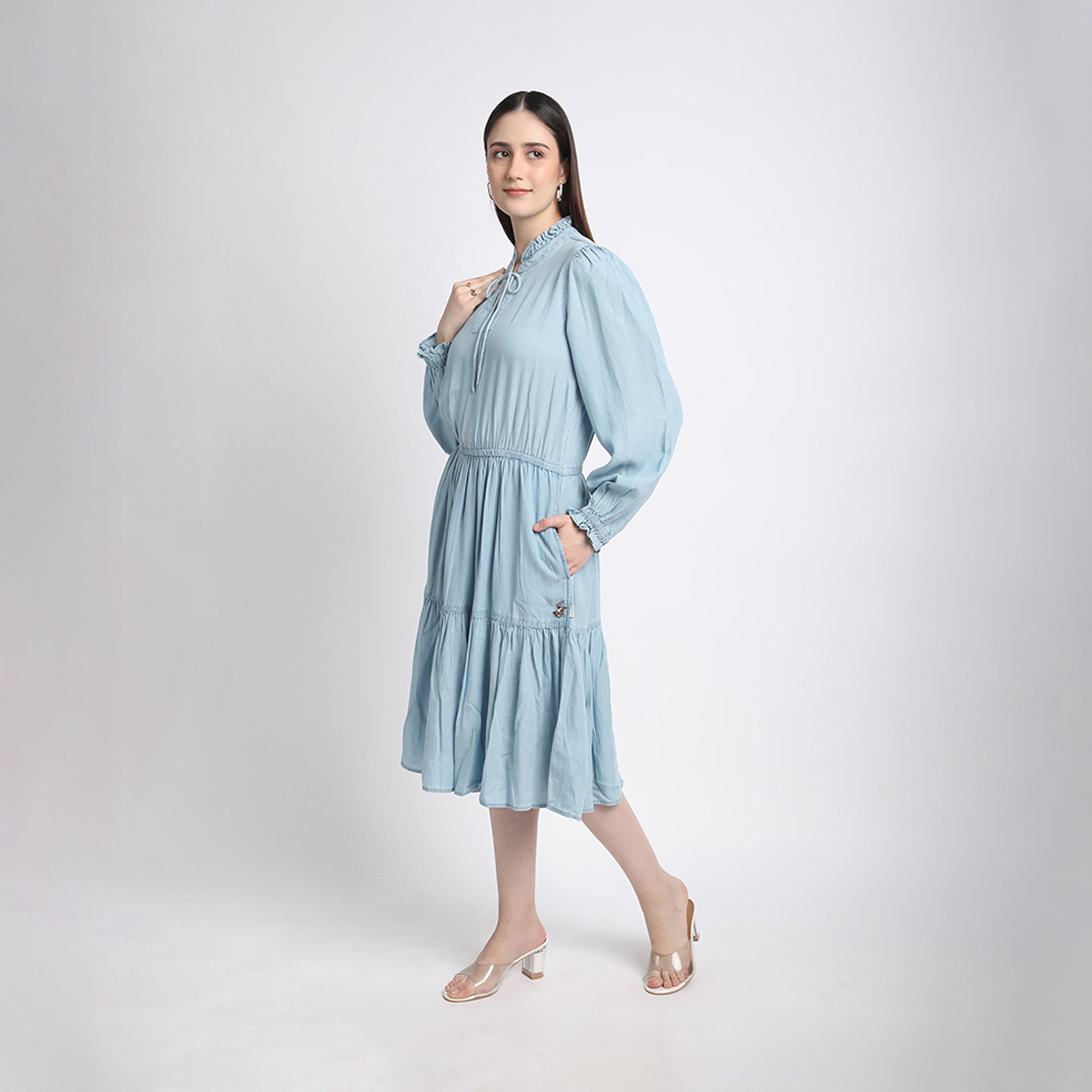 Beverly Hills Polo Club Solid Tie-Up Neck Tiered Midi Dress-PROMO_CP_BHPC_101125-image-2