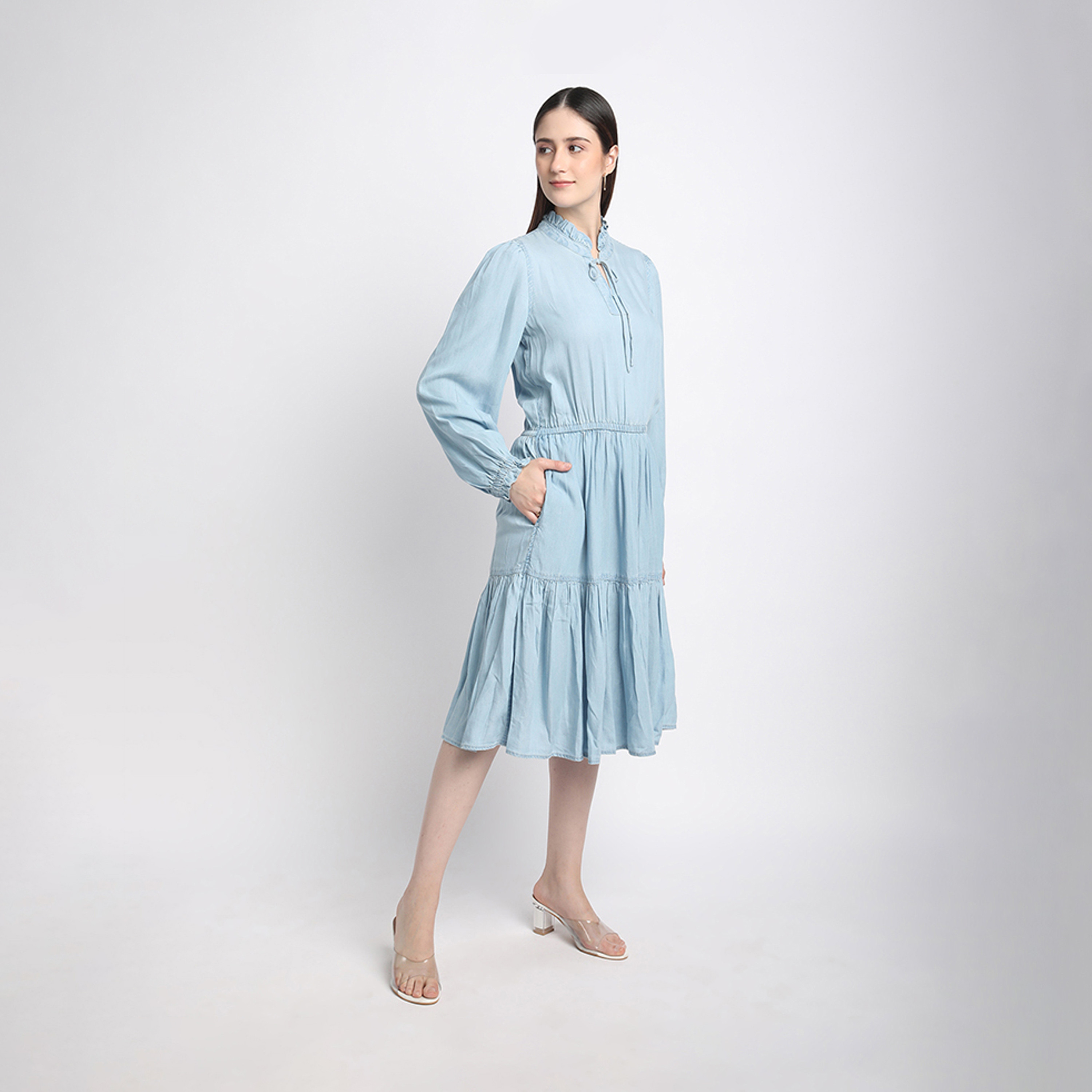 Beverly Hills Polo Club Solid Tie-Up Neck Tiered Midi Dress-PROMO_CP_BHPC_101125-image-3