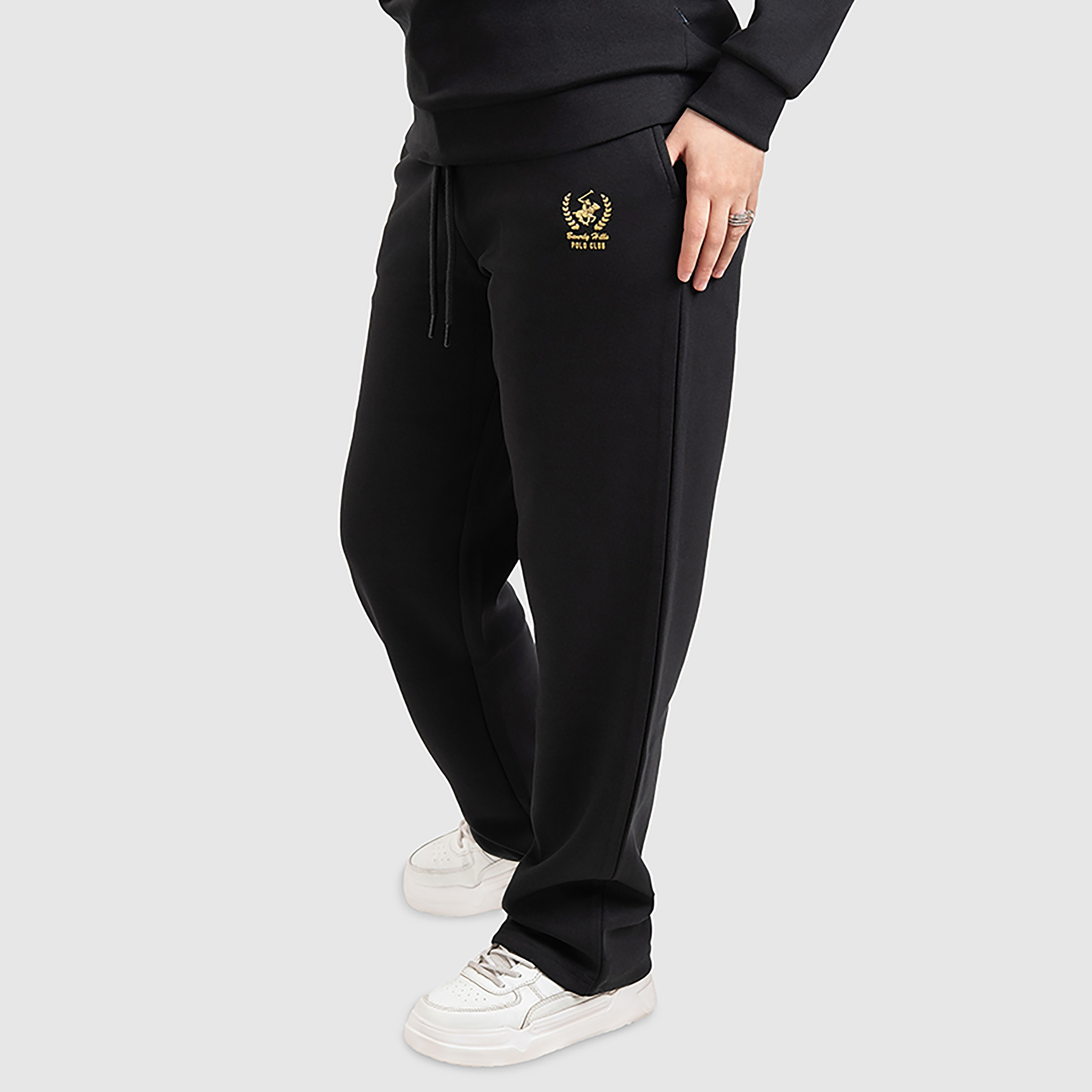 بنطال رياضي نسائي برباط وخصر متوسط الارتفاع مع شعار من بيفرلي هيلز بولو كلوب-women-clothing-bottoms-joggers-image-3