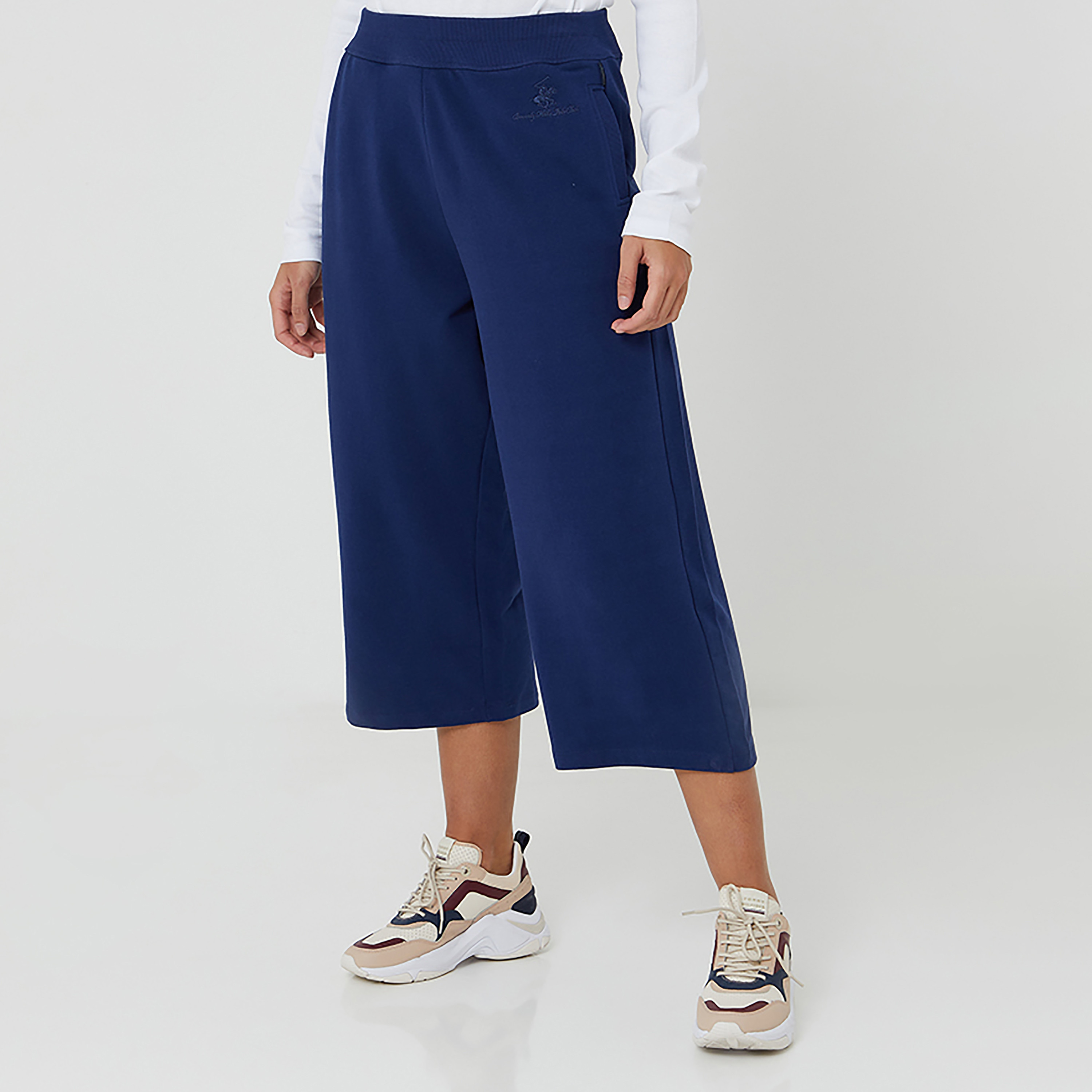 Beverly Hills Polo Club Plain High-Rise Elasticated Waist Women's Culottes-women-clothing-bottoms-trousers-image-1