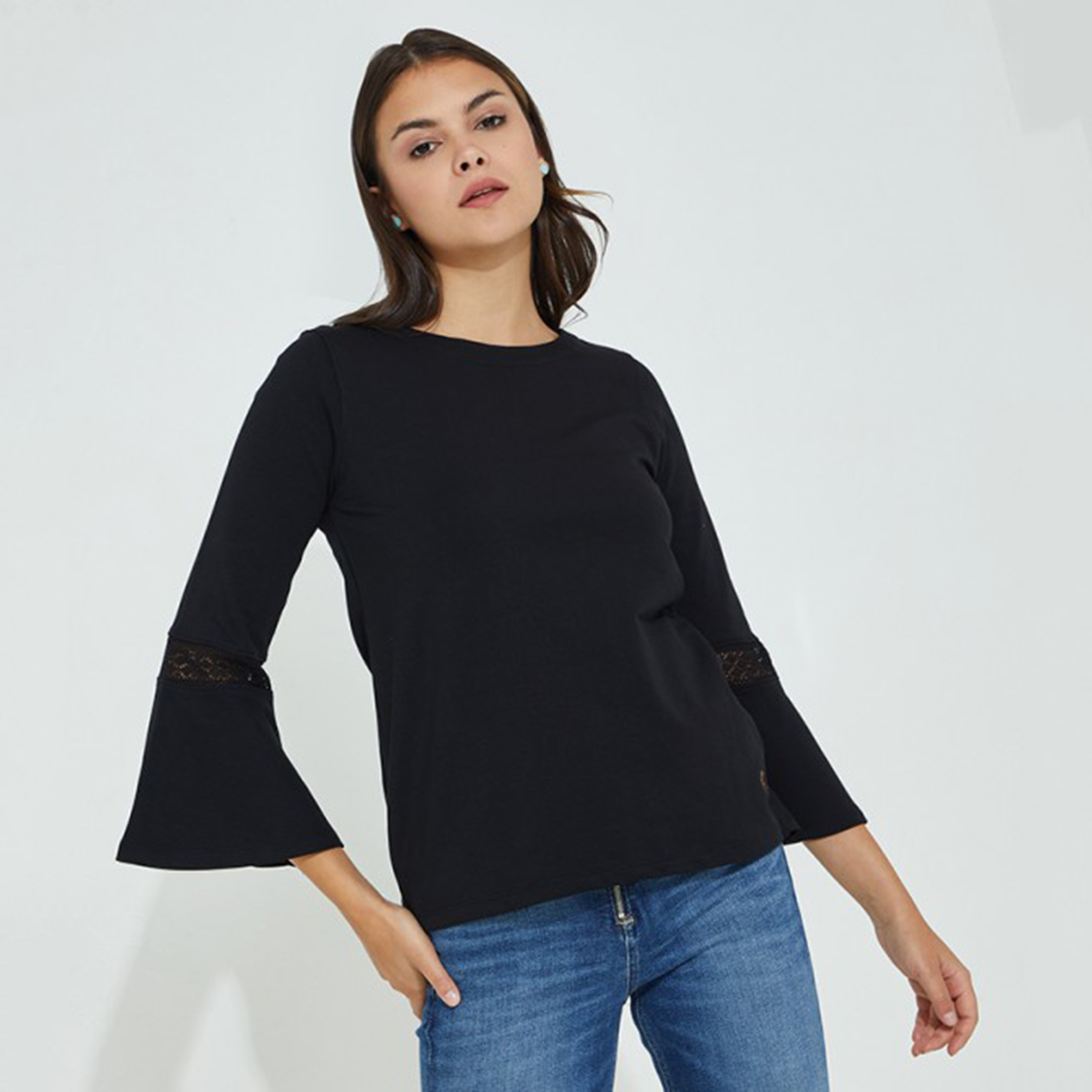 Beverly Hills Polo Club Women Navy Blue Plain Bell Sleeves Top-women-clothing-shirtsandblouses-blouses-image-1