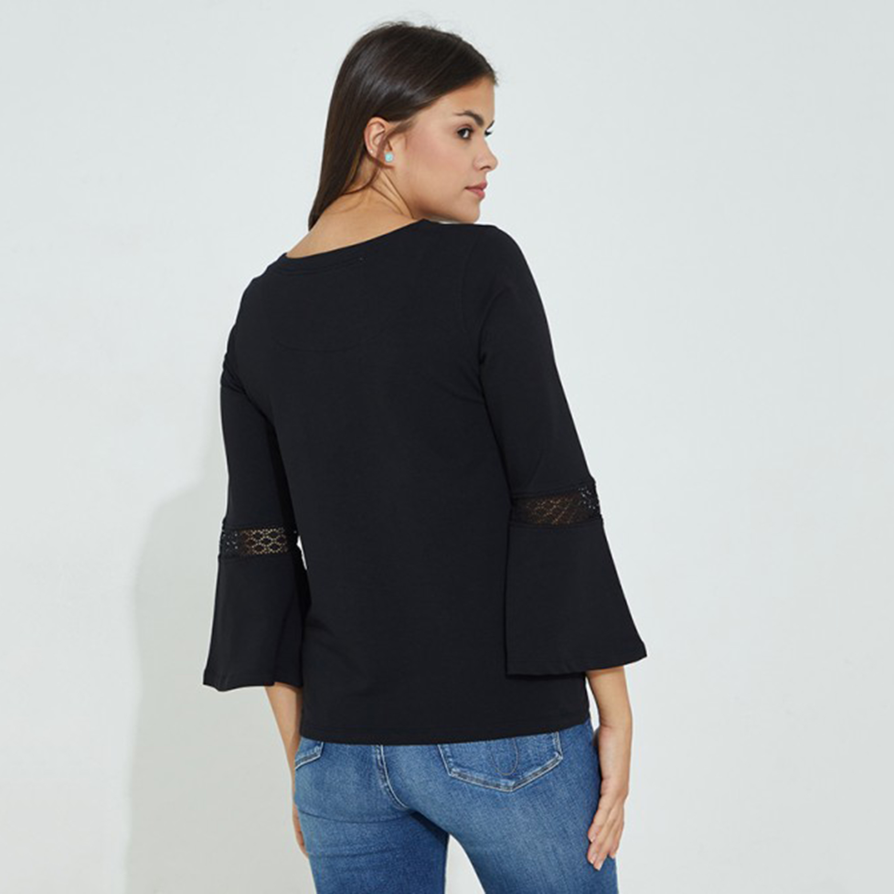Beverly Hills Polo Club Women Navy Blue Plain Bell Sleeves Top-women-clothing-shirtsandblouses-blouses-image-2