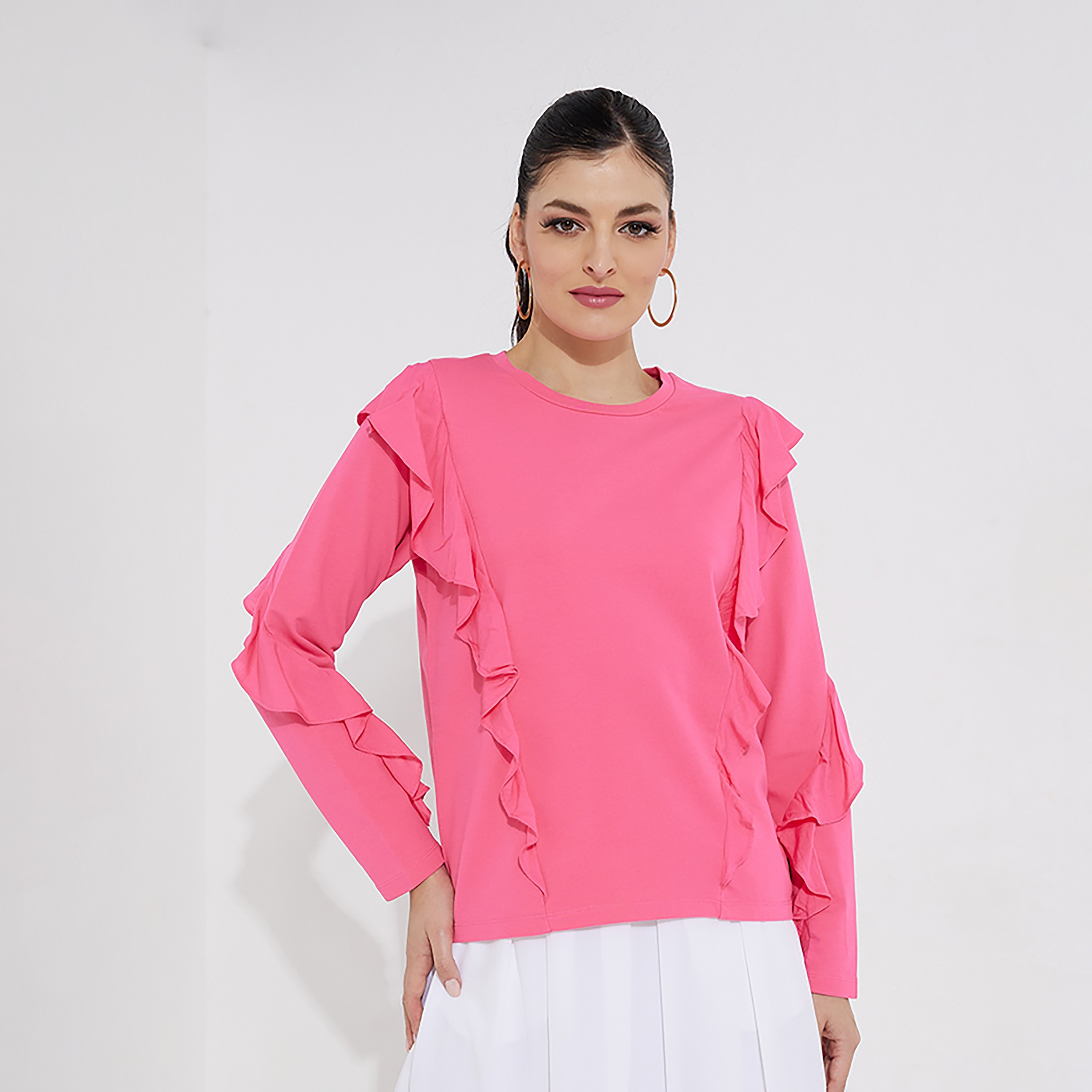 بيفرلي هيلز بولو كلوب كشكش جولة الرقبة الأكمام الطويلة المرأة الأعلى-women-clothing-shirtsandblouses-blouses-image-5