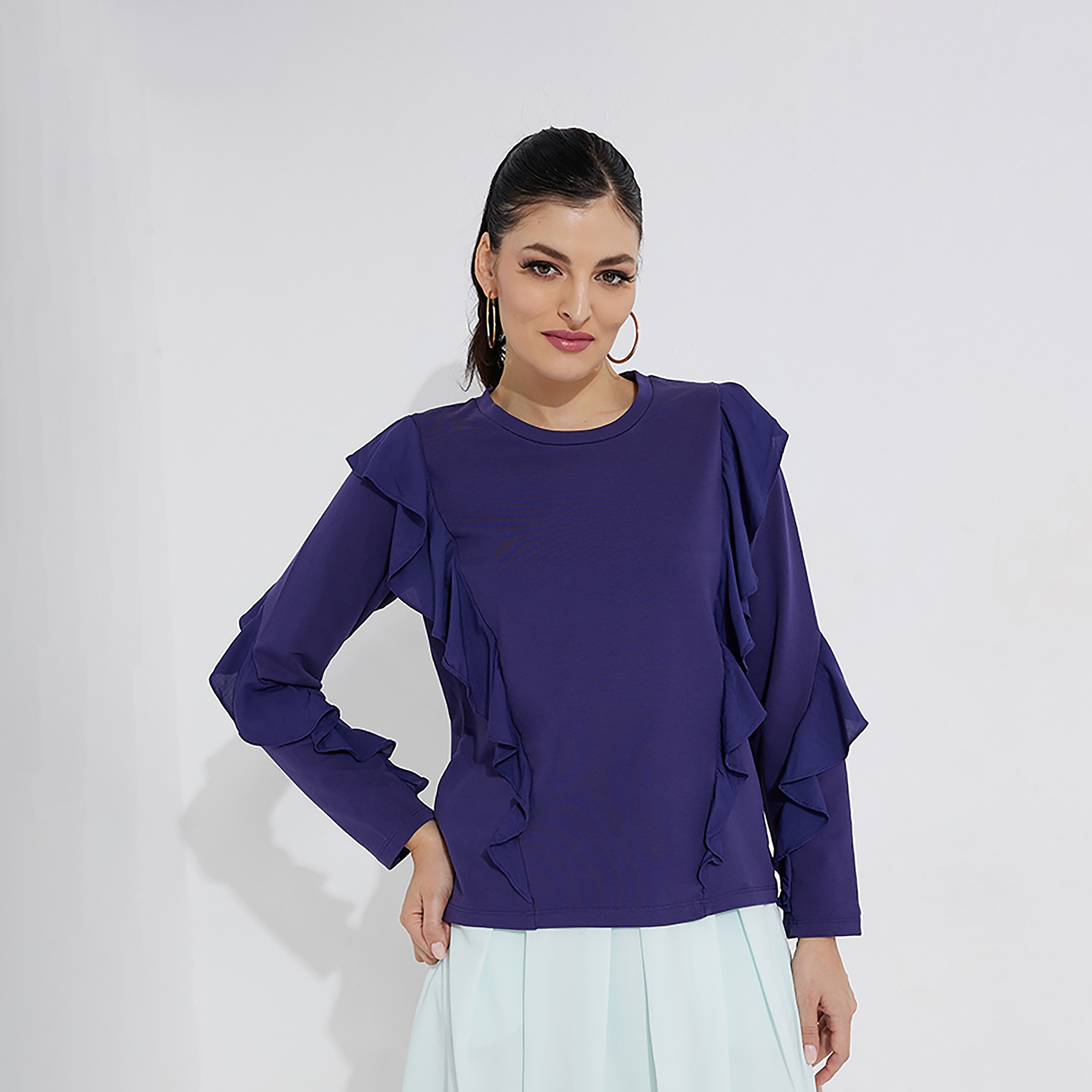 بيفرلي هيلز بولو كلوب كشكش جولة الرقبة الأكمام الطويلة المرأة الأعلى-women-clothing-shirtsandblouses-blouses-image-1