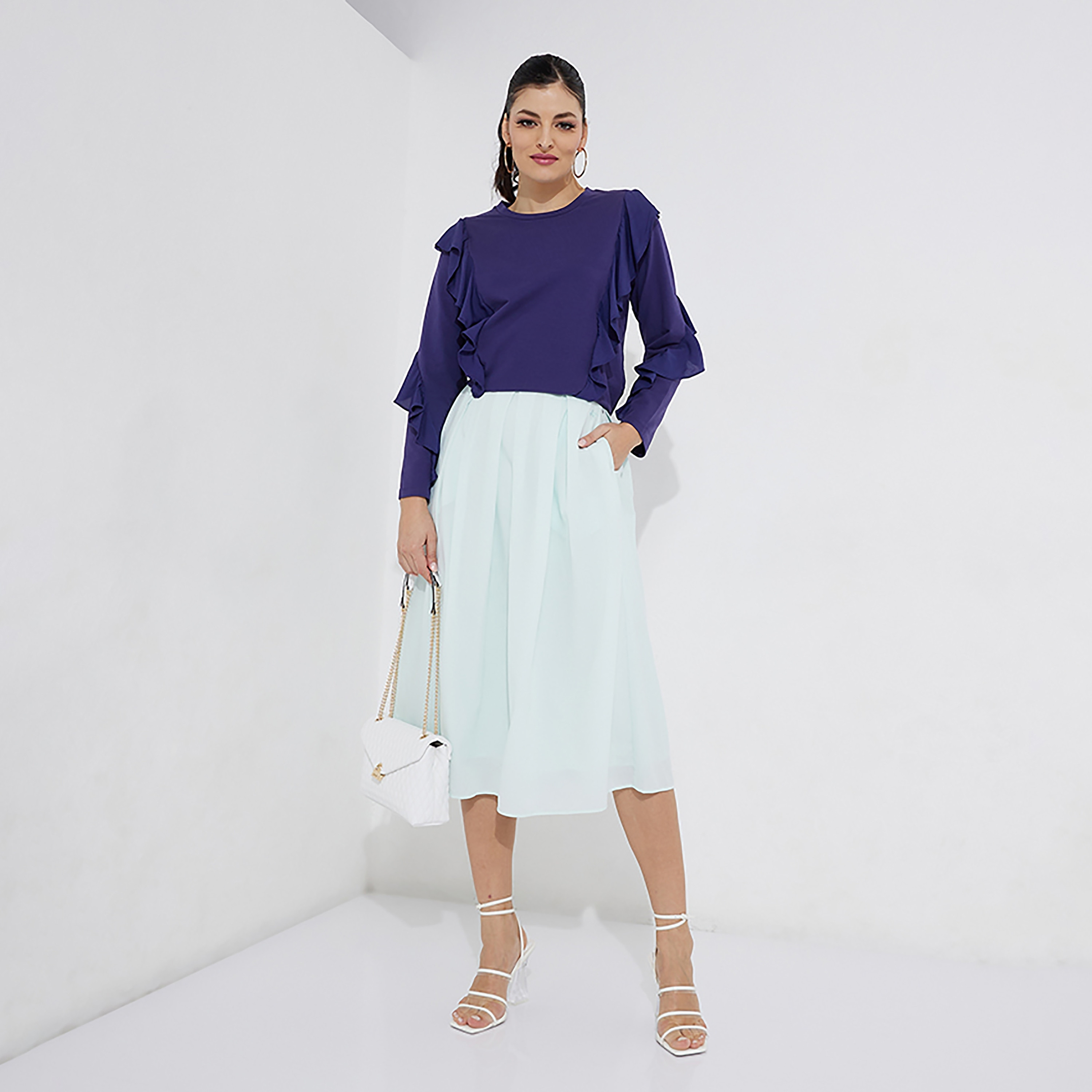 بيفرلي هيلز بولو كلوب كشكش جولة الرقبة الأكمام الطويلة المرأة الأعلى-women-clothing-shirtsandblouses-blouses-image-2