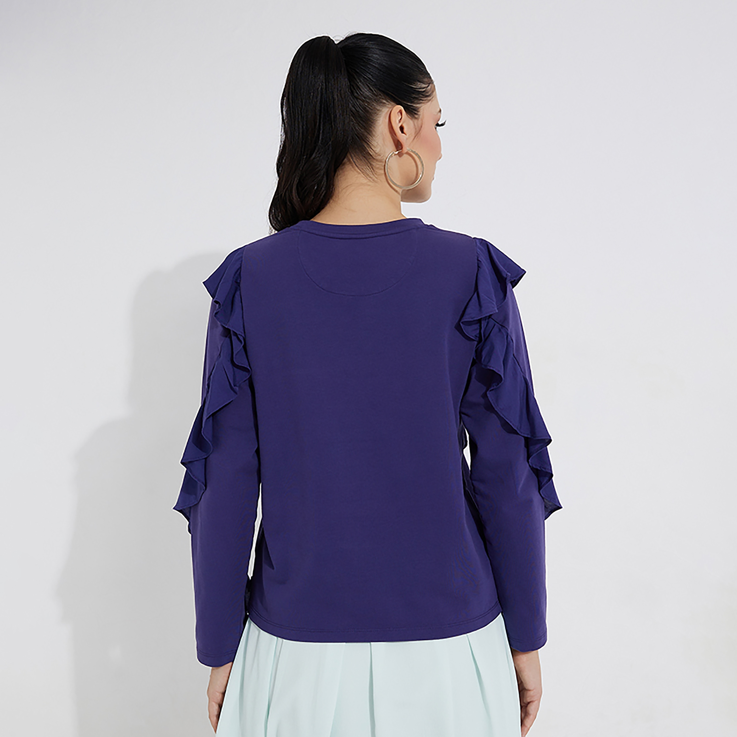 بيفرلي هيلز بولو كلوب كشكش جولة الرقبة الأكمام الطويلة المرأة الأعلى-women-clothing-shirtsandblouses-blouses-image-4