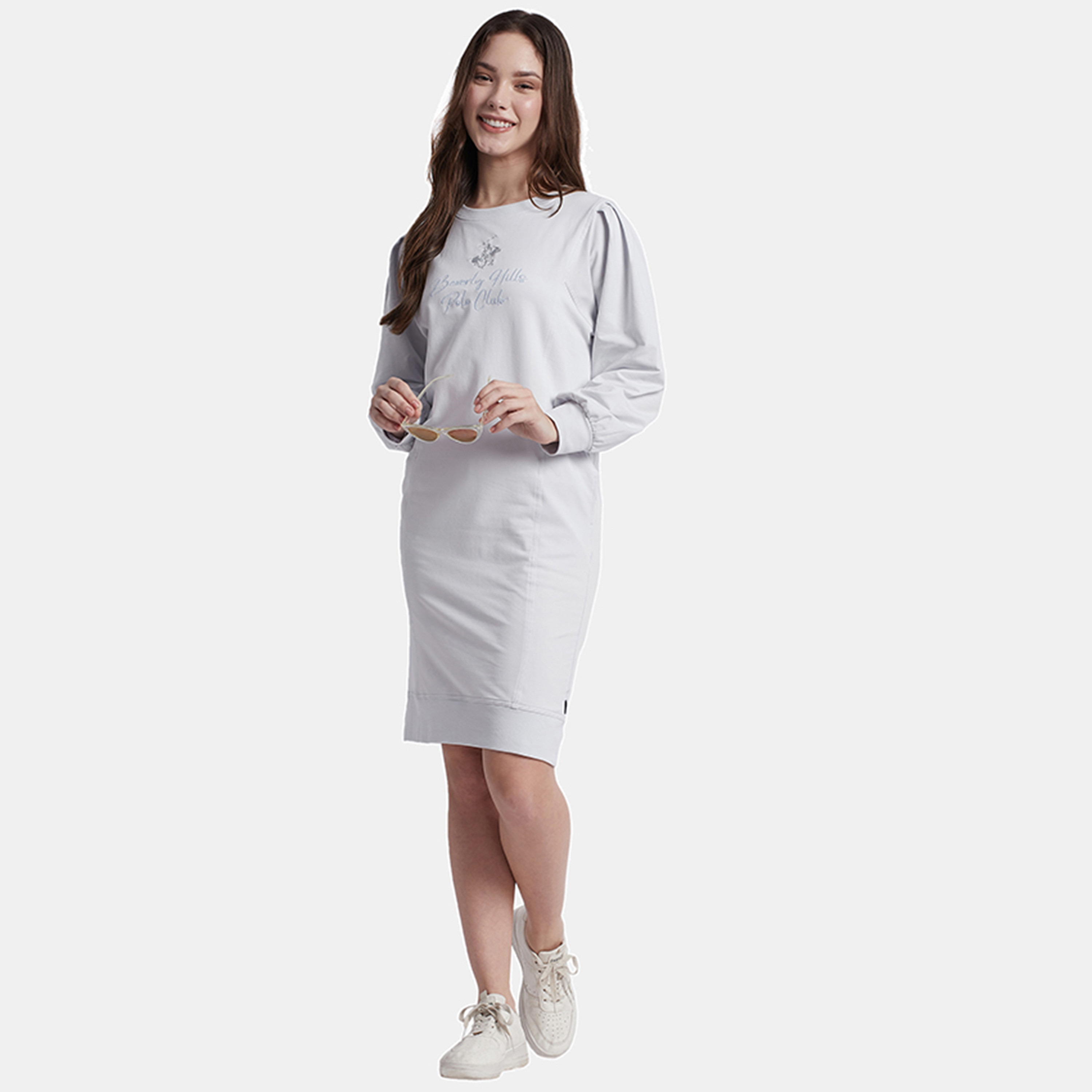 فستان قميص بطول الركبة ذو مطرز بشعار مع رقبة دائرية من بيفرلي هيلز بولو كلوب-women-clothing-dresses-image-1