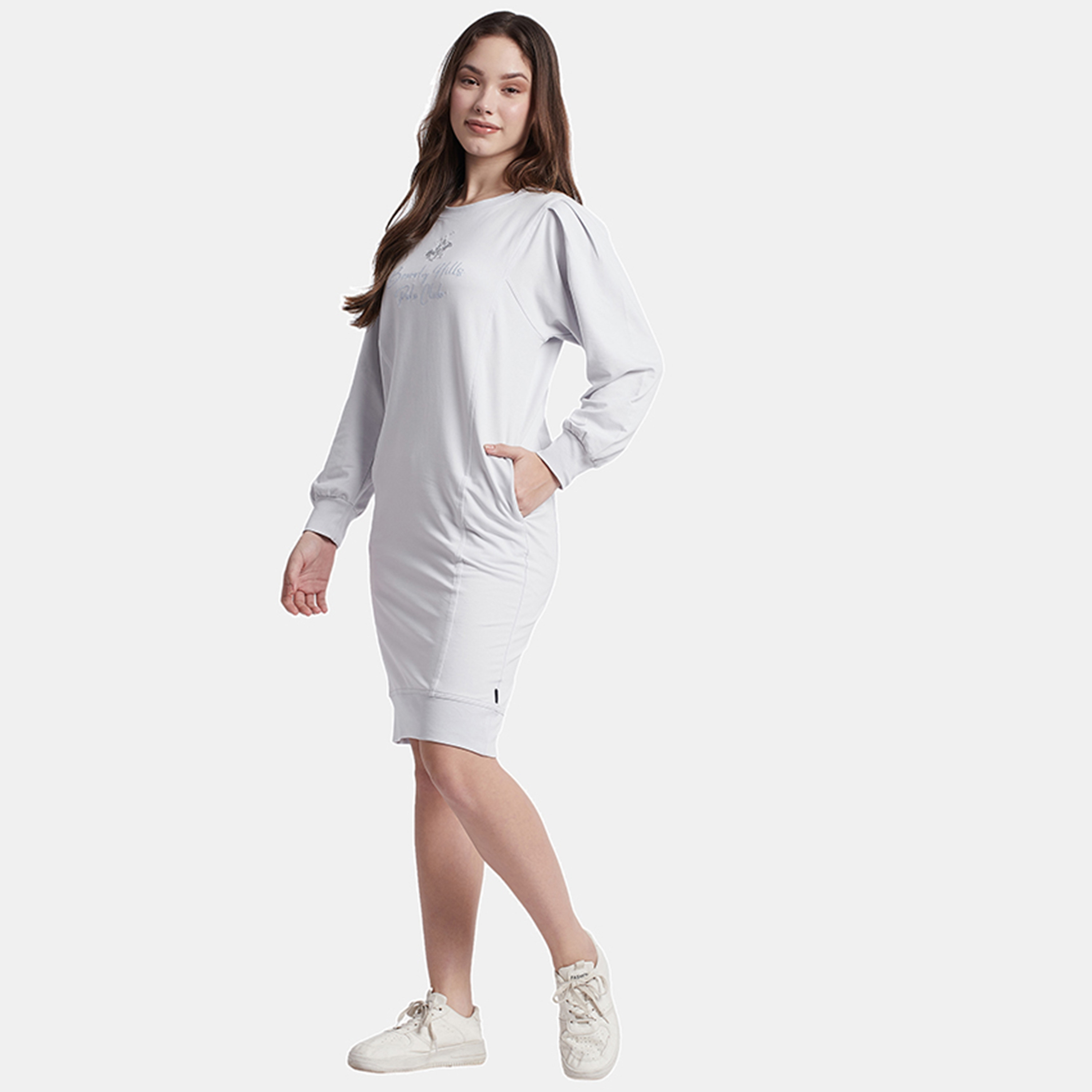 فستان قميص بطول الركبة ذو مطرز بشعار مع رقبة دائرية من بيفرلي هيلز بولو كلوب-women-clothing-dresses-image-2