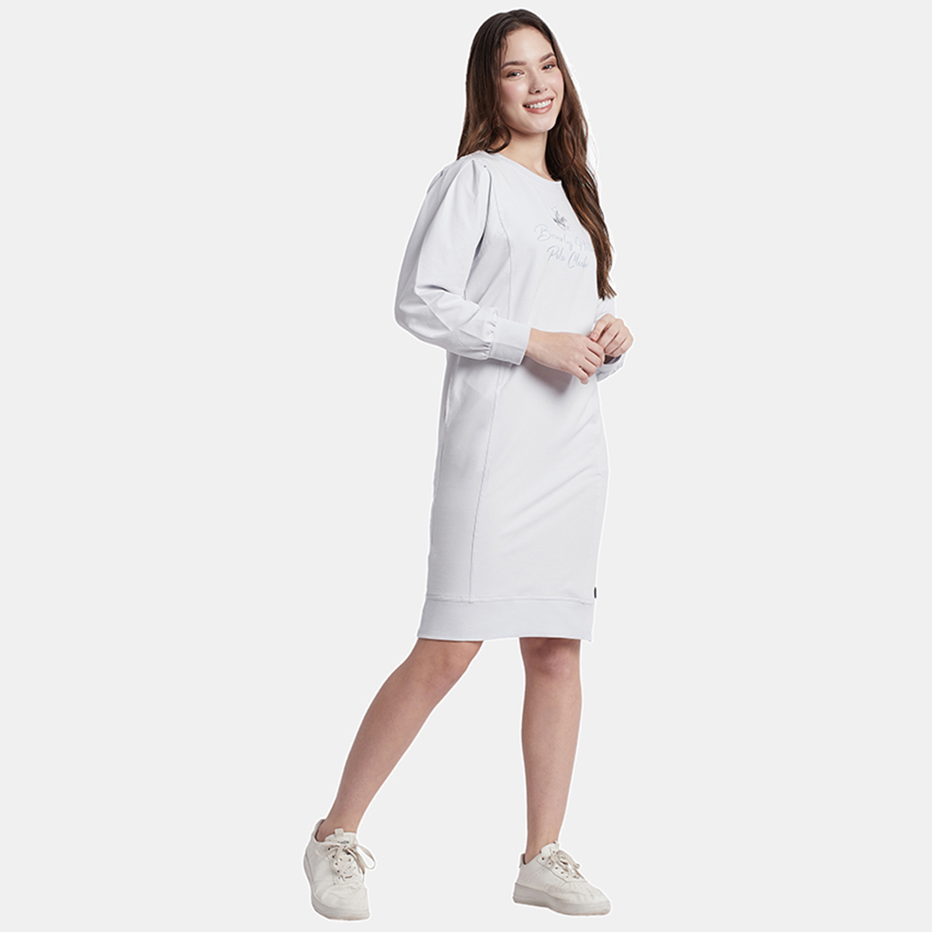 فستان قميص بطول الركبة ذو مطرز بشعار مع رقبة دائرية من بيفرلي هيلز بولو كلوب-women-clothing-dresses-image-4