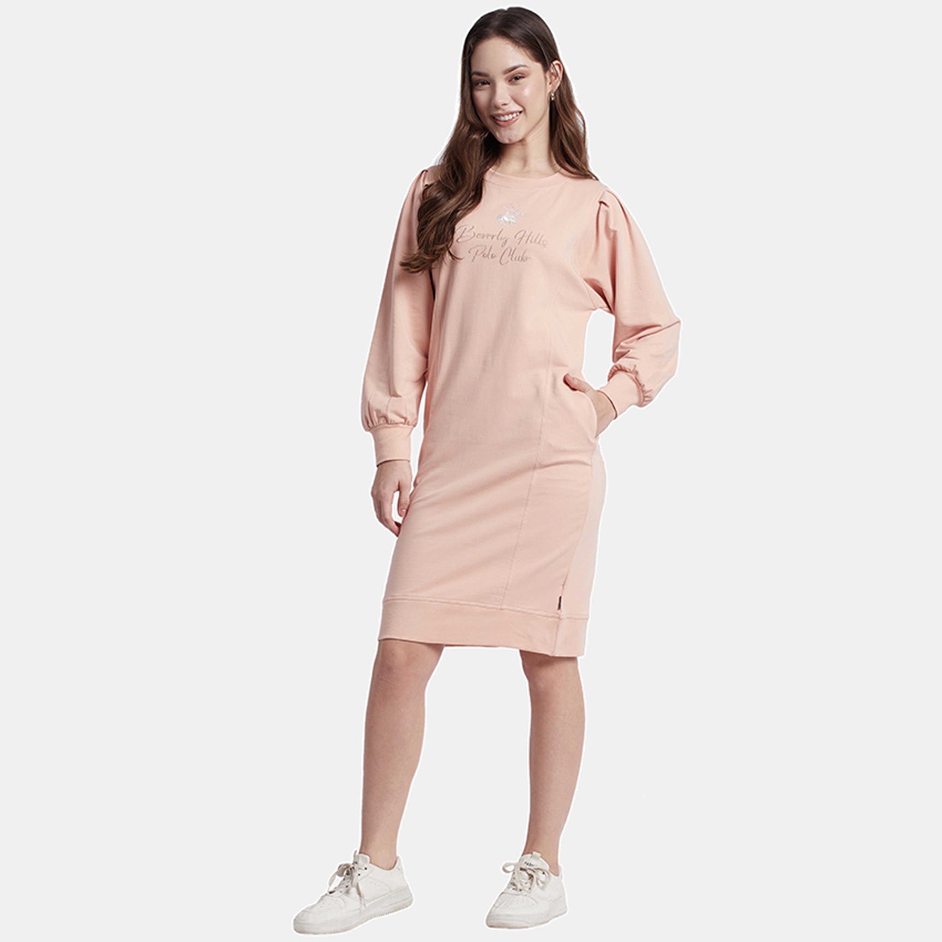 فستان قميص بطول الركبة ذو مطرز بشعار مع رقبة دائرية من بيفرلي هيلز بولو كلوب-women-clothing-dresses-image-6