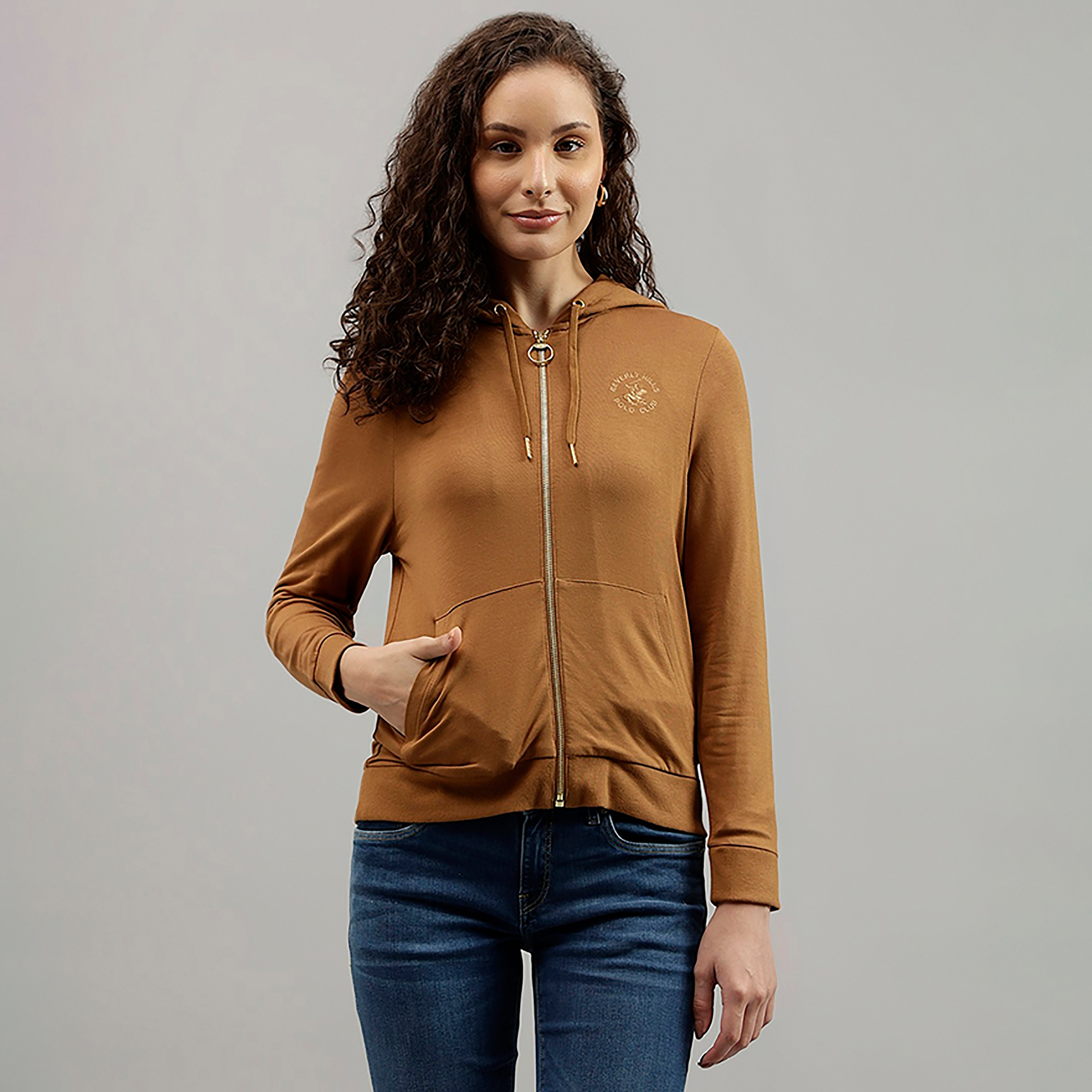Beverly Hills Polo Club Plain Long Sleeves Zip Through Women's Hoodie-women-clothing-hoodiesandsweatshirts-hoodies-image-1