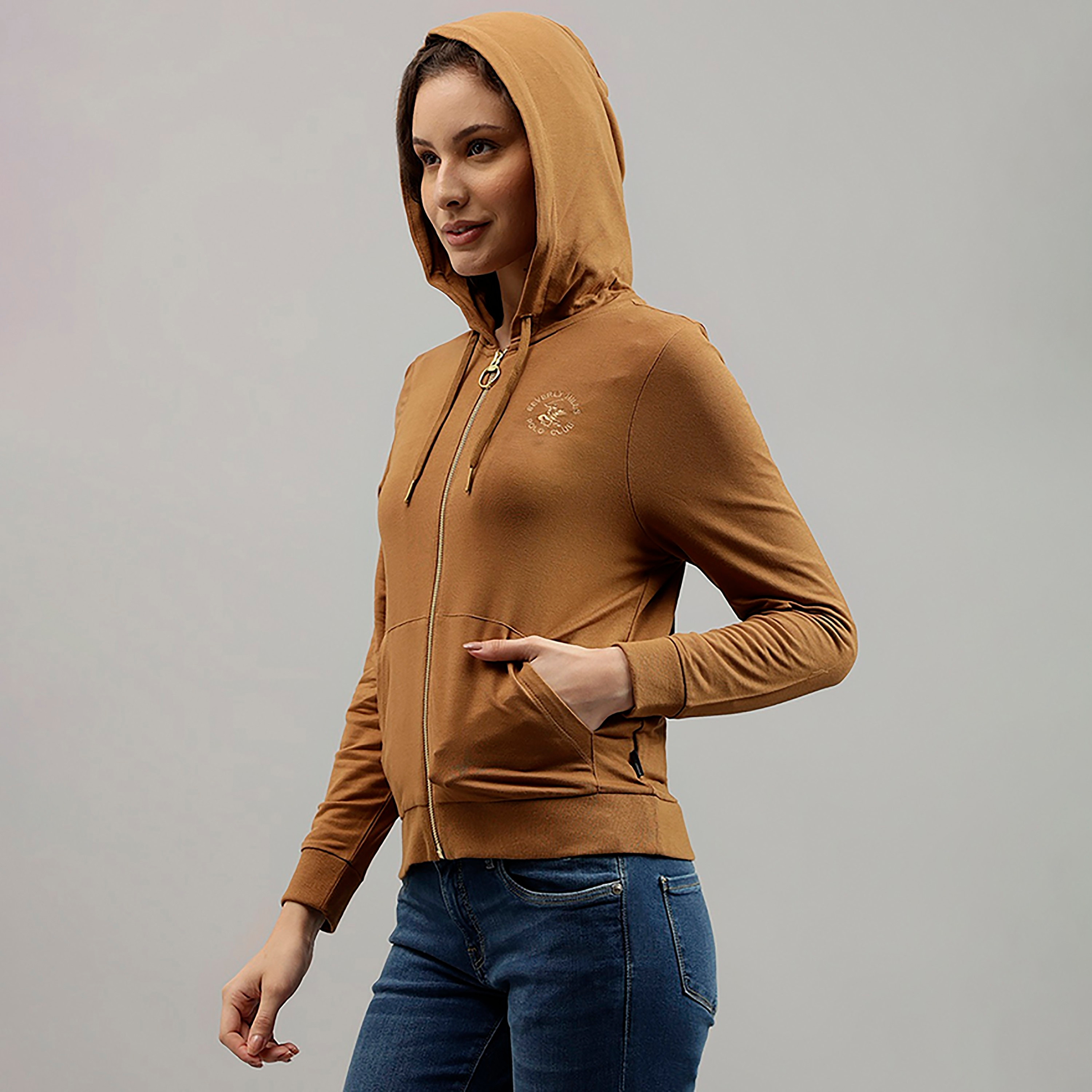 Beverly Hills Polo Club Plain Long Sleeves Zip Through Women's Hoodie-women-clothing-hoodiesandsweatshirts-hoodies-image-2