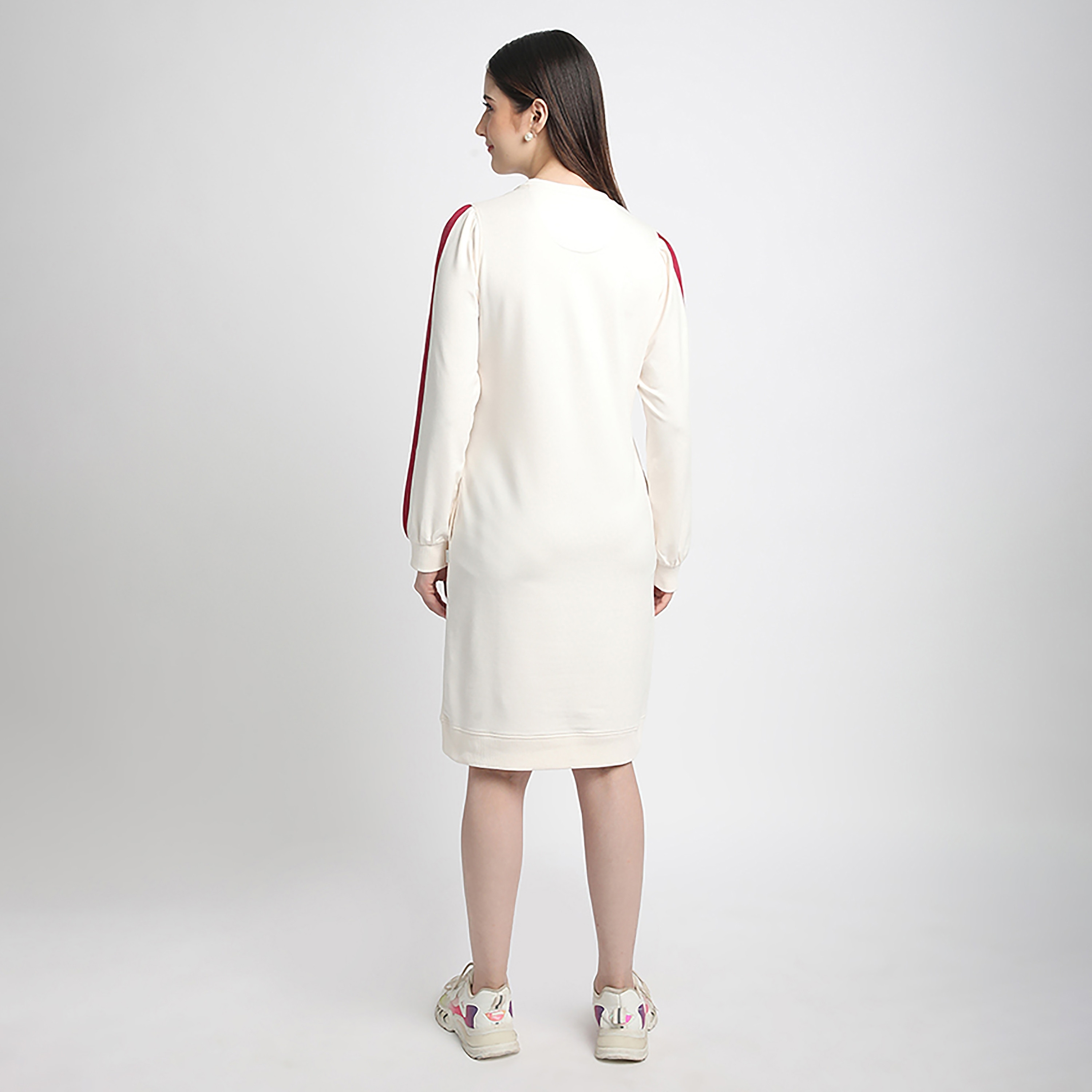 Beverly Hills Polo Club Cream Embroidered Cotton Women's Knee-Length Dress-women-clothing-dresses-image-4