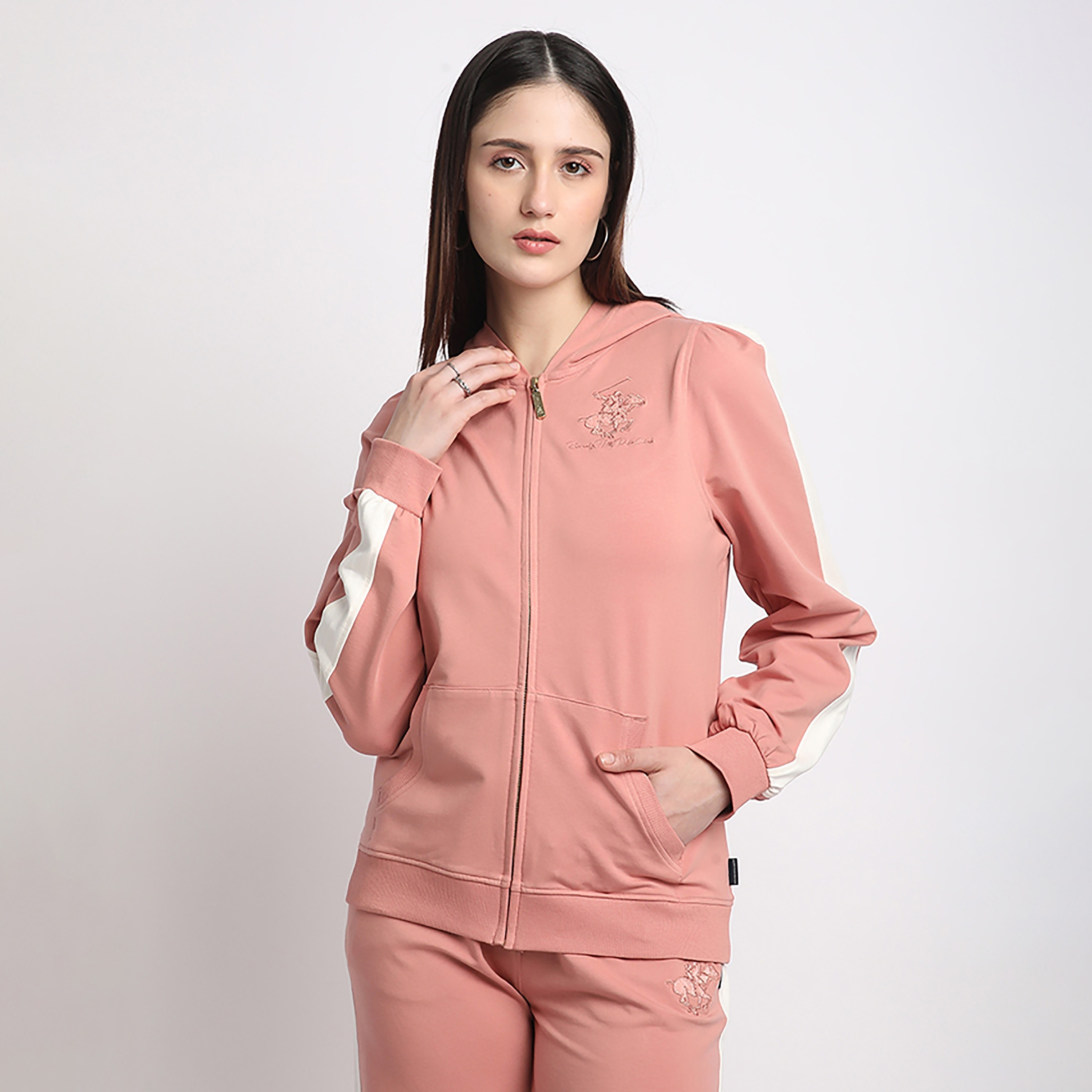 Beverly Hills Polo Club Plain with Stripe Detail Long Sleeves Zip Through Women's Hoodie-women-clothing-hoodiesandsweatshirts-hoodies-image-5