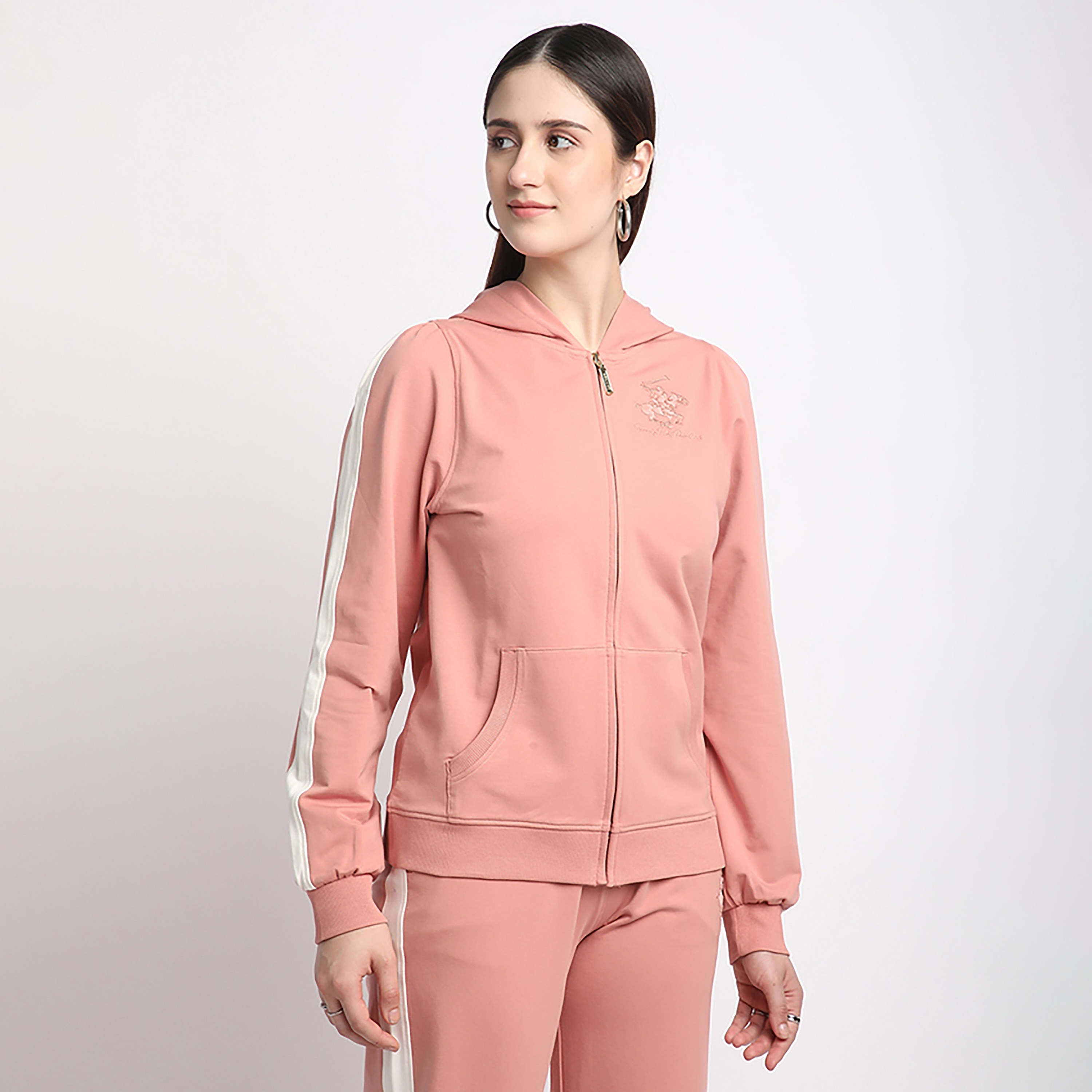 Beverly Hills Polo Club Plain with Stripe Detail Long Sleeves Zip Through Women's Hoodie-women-clothing-hoodiesandsweatshirts-hoodies-image-3