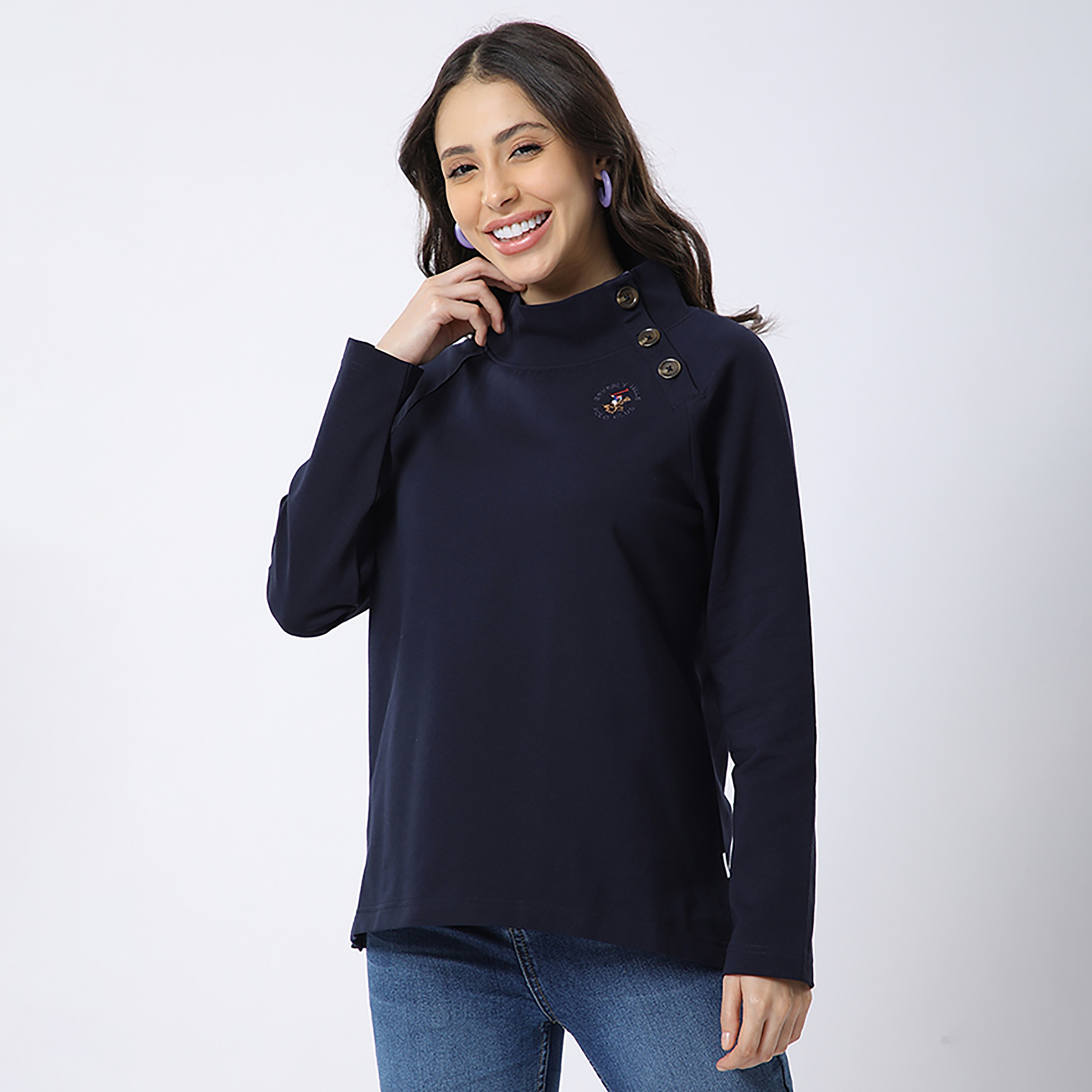 Beverly Hills Polo Club Plain High Neck Long Sleeves Women's Sweatshirt-women-clothing-hoodiesandsweatshirts-sweatshirts-image-1