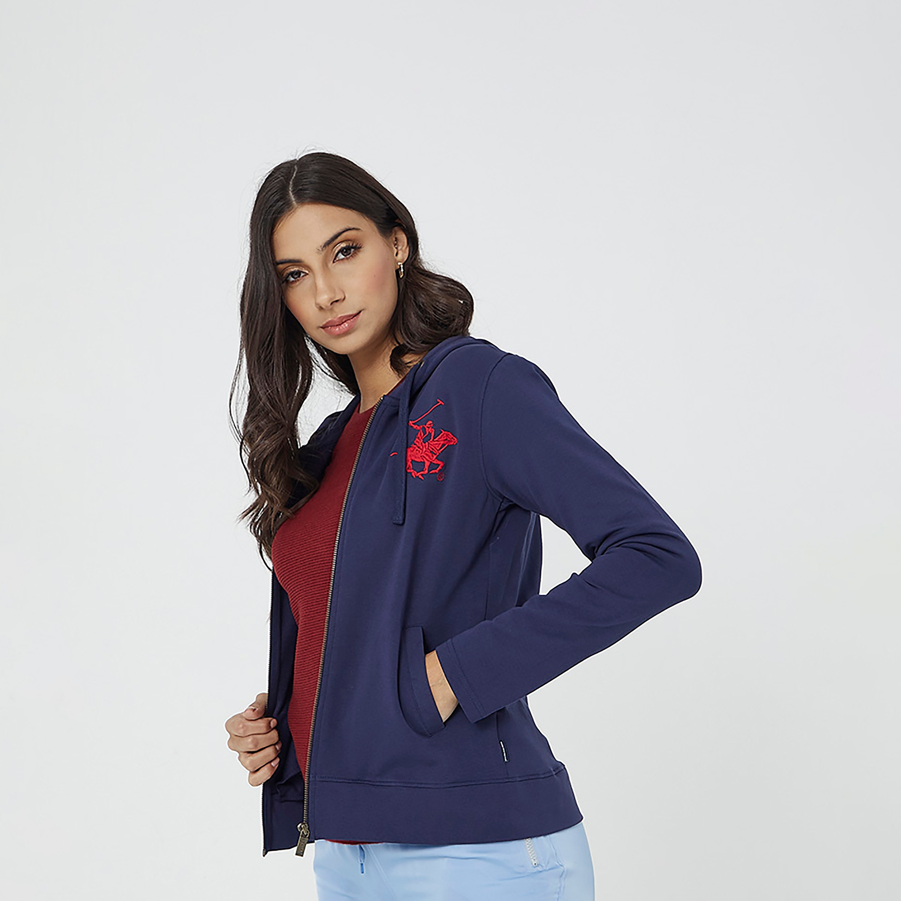 هودي بسحاب من بيفرلي هيلز بولو كلوب بشعار مع جيب منفصل بأكمام طويلة-women-clothing-hoodiesandsweatshirts-hoodies-image-13