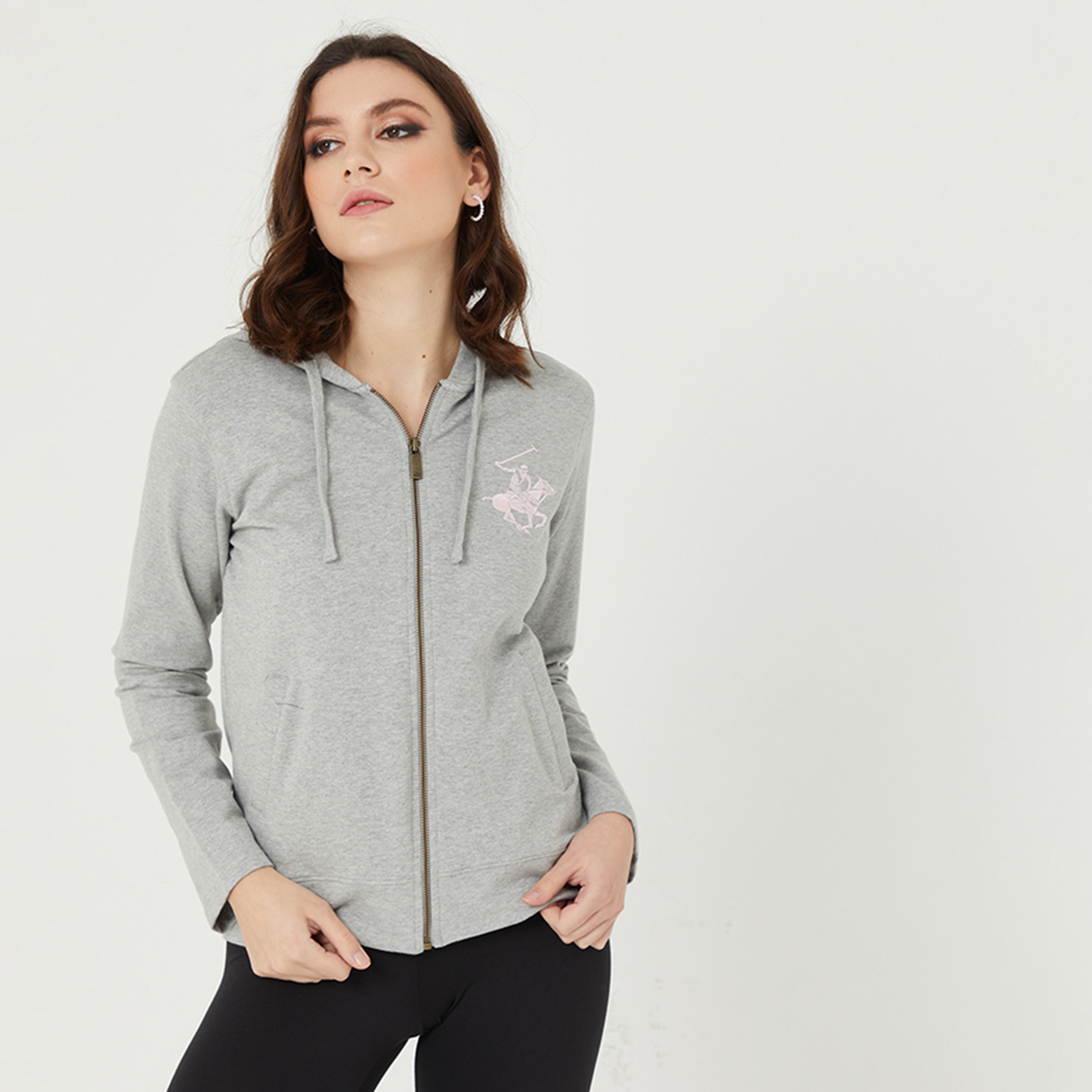 هودي بسحاب من بيفرلي هيلز بولو كلوب بشعار مع جيب منفصل بأكمام طويلة-women-clothing-hoodiesandsweatshirts-hoodies-image-1