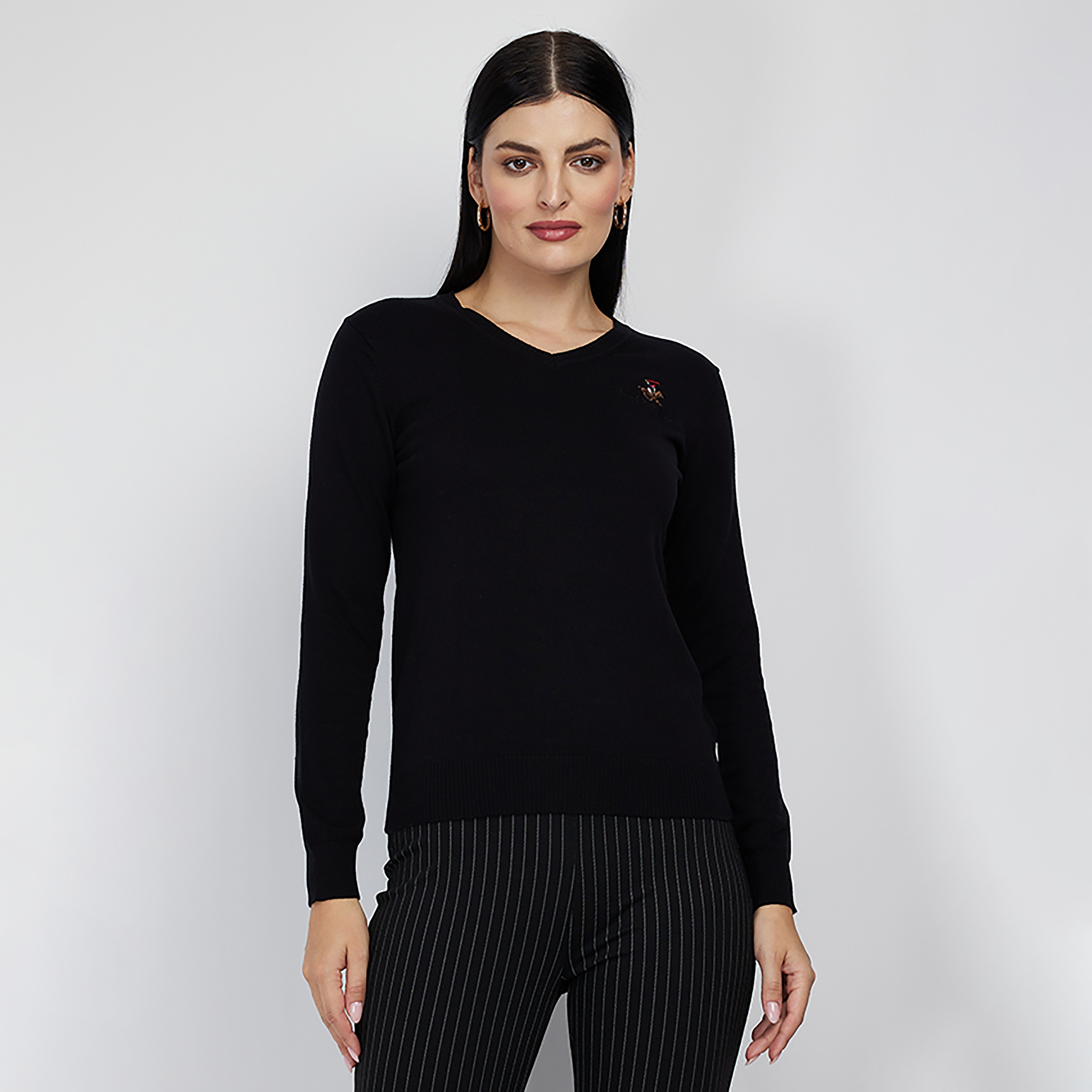 Beverly Hills Polo Club Logo V-Neck Long Sleeves Women's Sweater-women-winterwear-cardigansandjumpers-jumpers-image-1